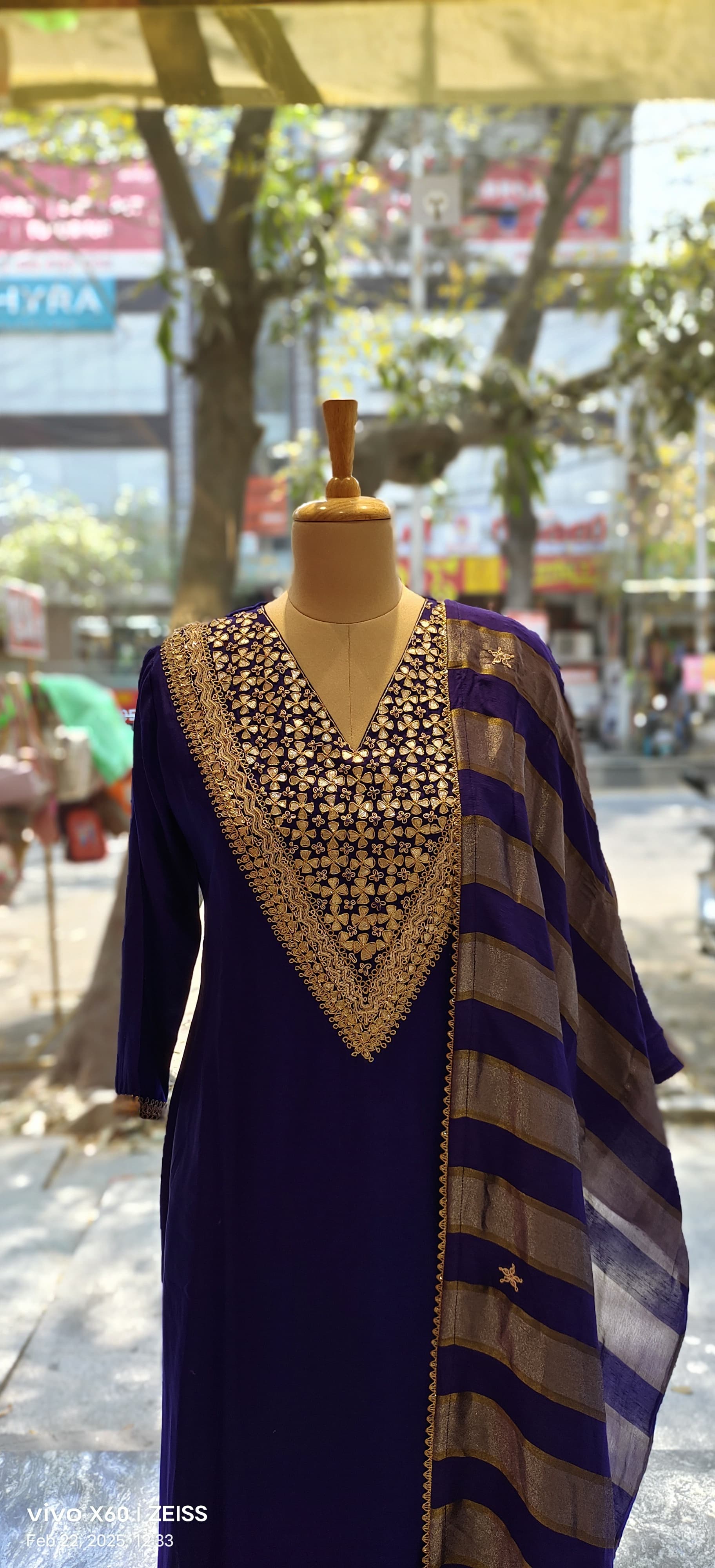 Graceful Purple Silk Suit Set with Embroidered Neck – Timeless Elegance