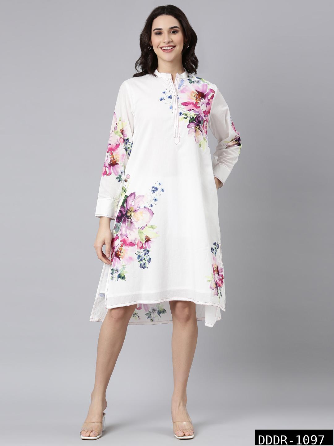 Stunning Floral Print A-Line High-Low Frock With pockets - Perfect for Parties and Special Occasions