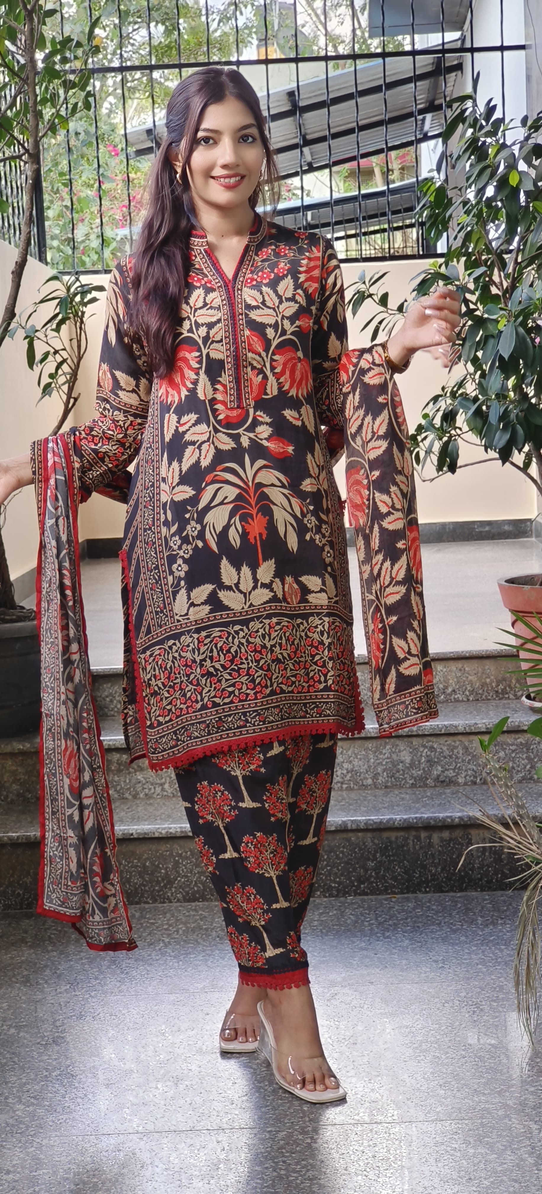 Stunning Pure Crepe Floral Printed Full Suit Set for Effortless Elegance-08815