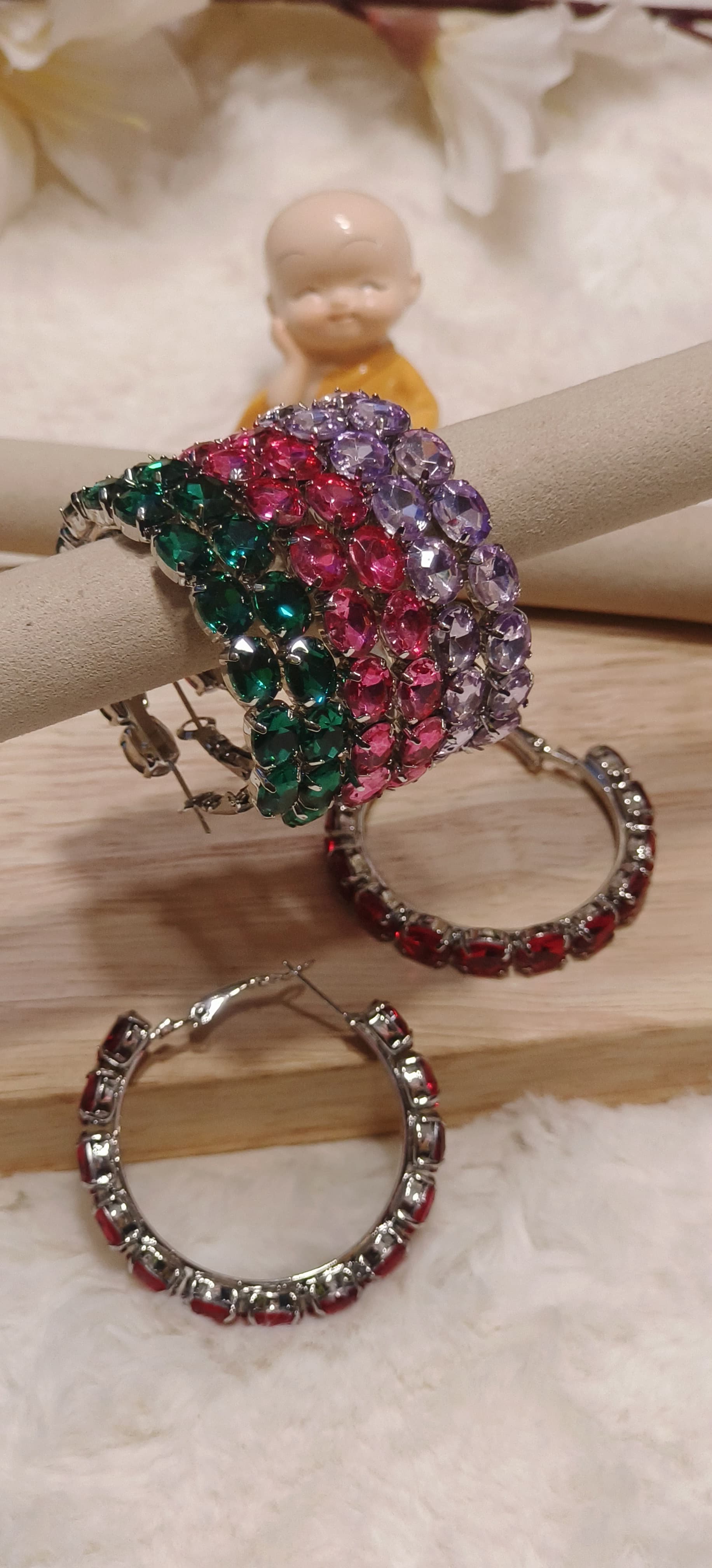 Crystal Hoop  Radiant Silver-Tone Round Hoop Earrings