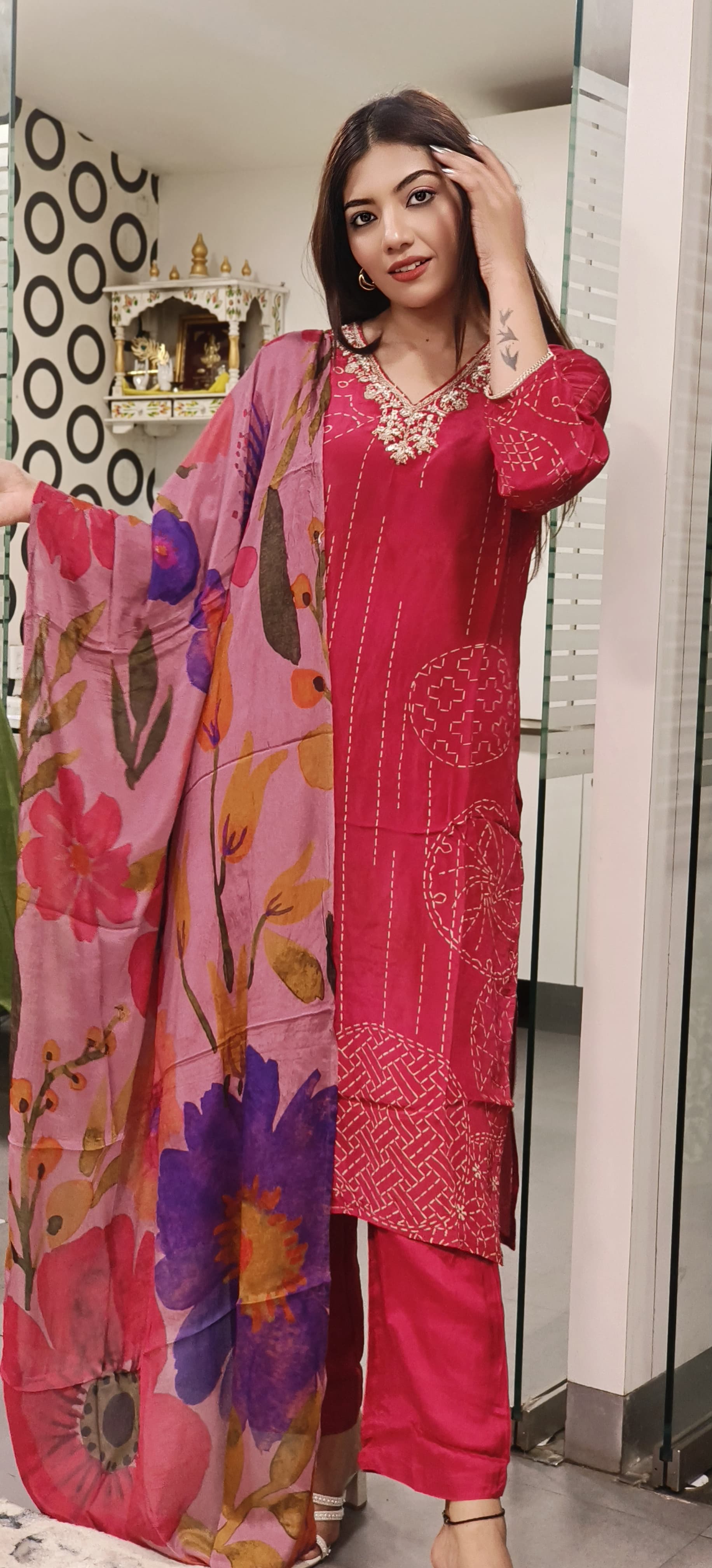 Silk Embroidered Full Suit Set Pink-7553