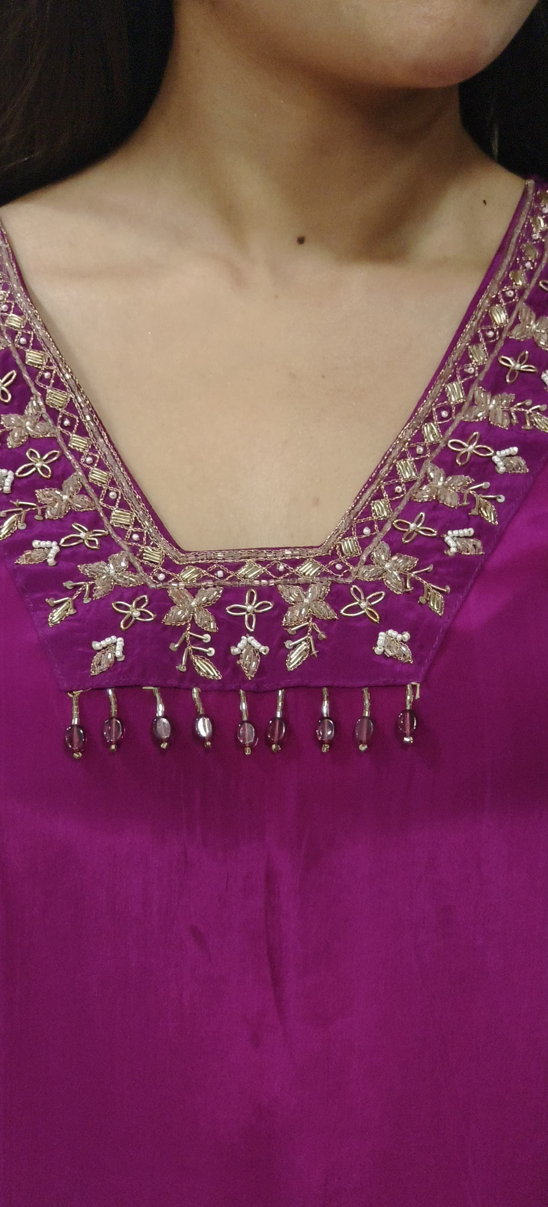 Embroidered Silk Dark Purple Kurta Pant Set With Dupatta-07776