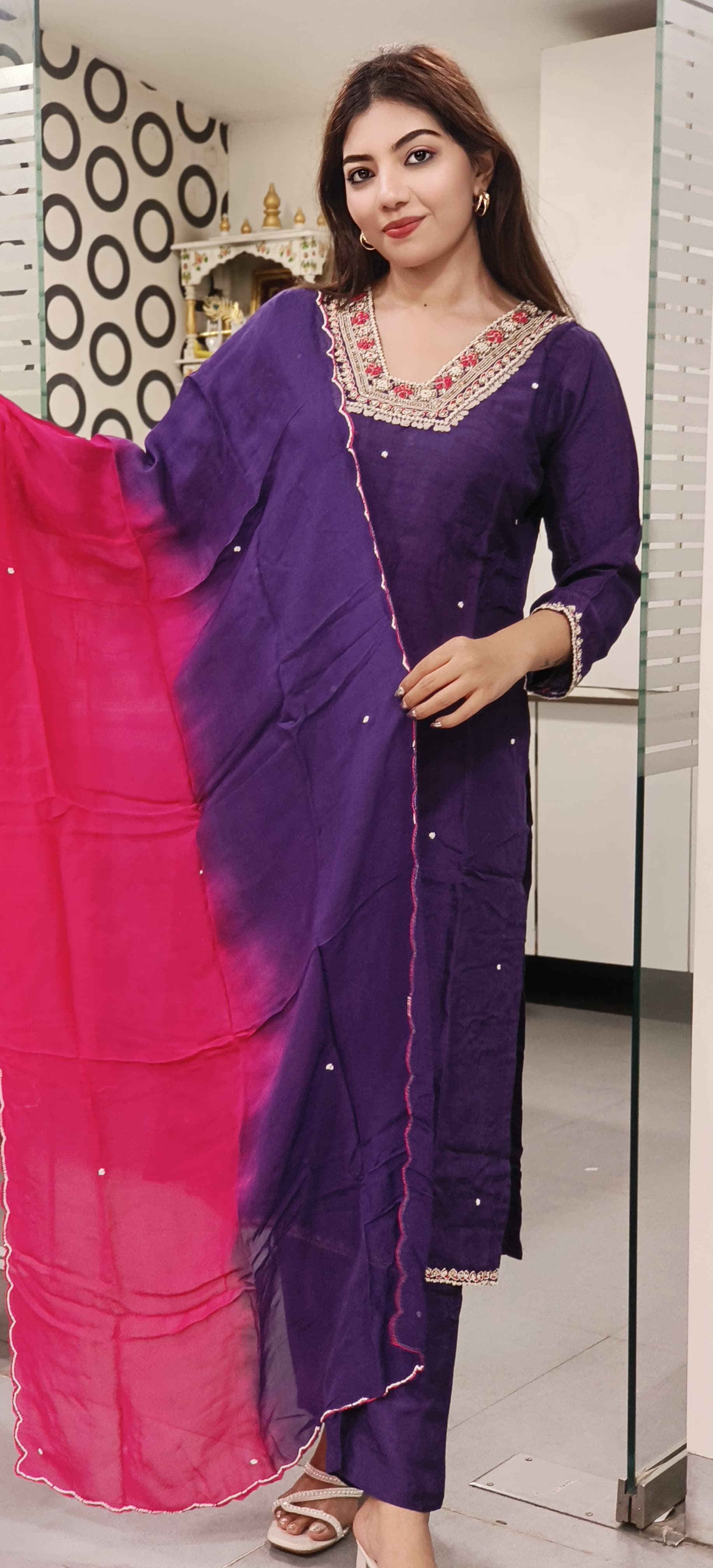 Silk Floral Embroidered Full Kurta Pant Set- 06645