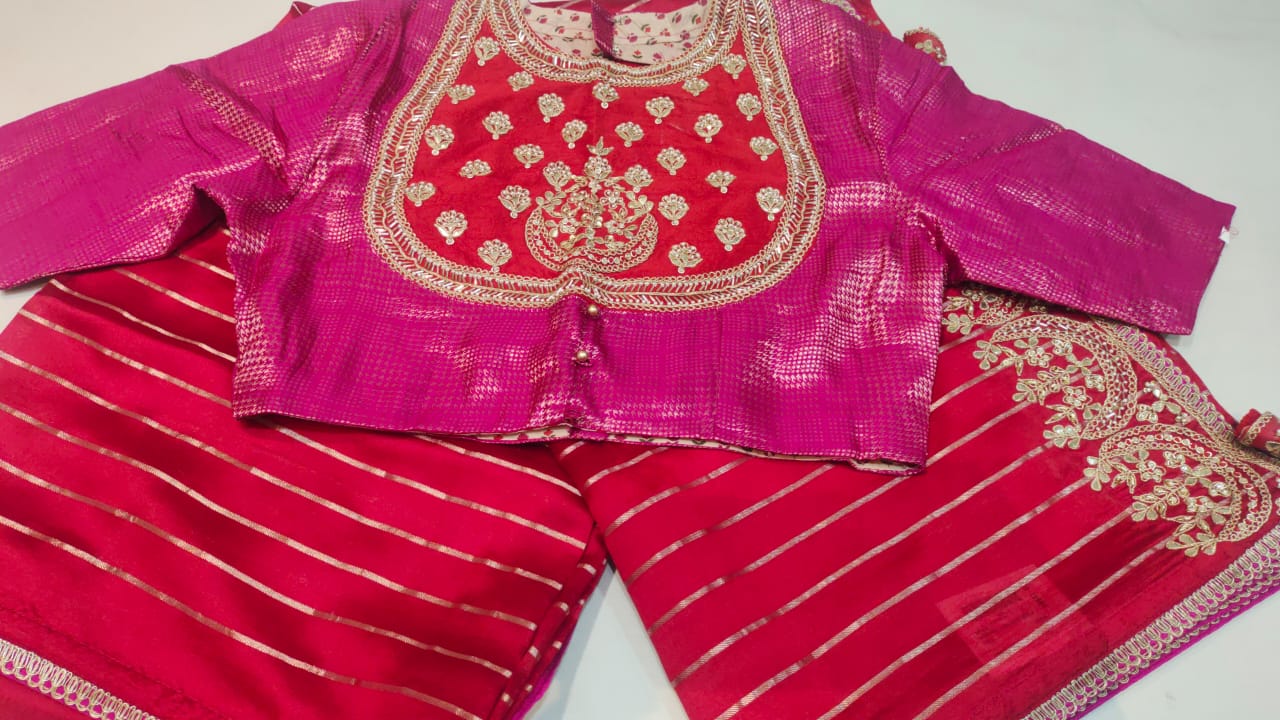 Heavy Zari Work Dupian Silk Designer Saree With Stiched Padded Blouse