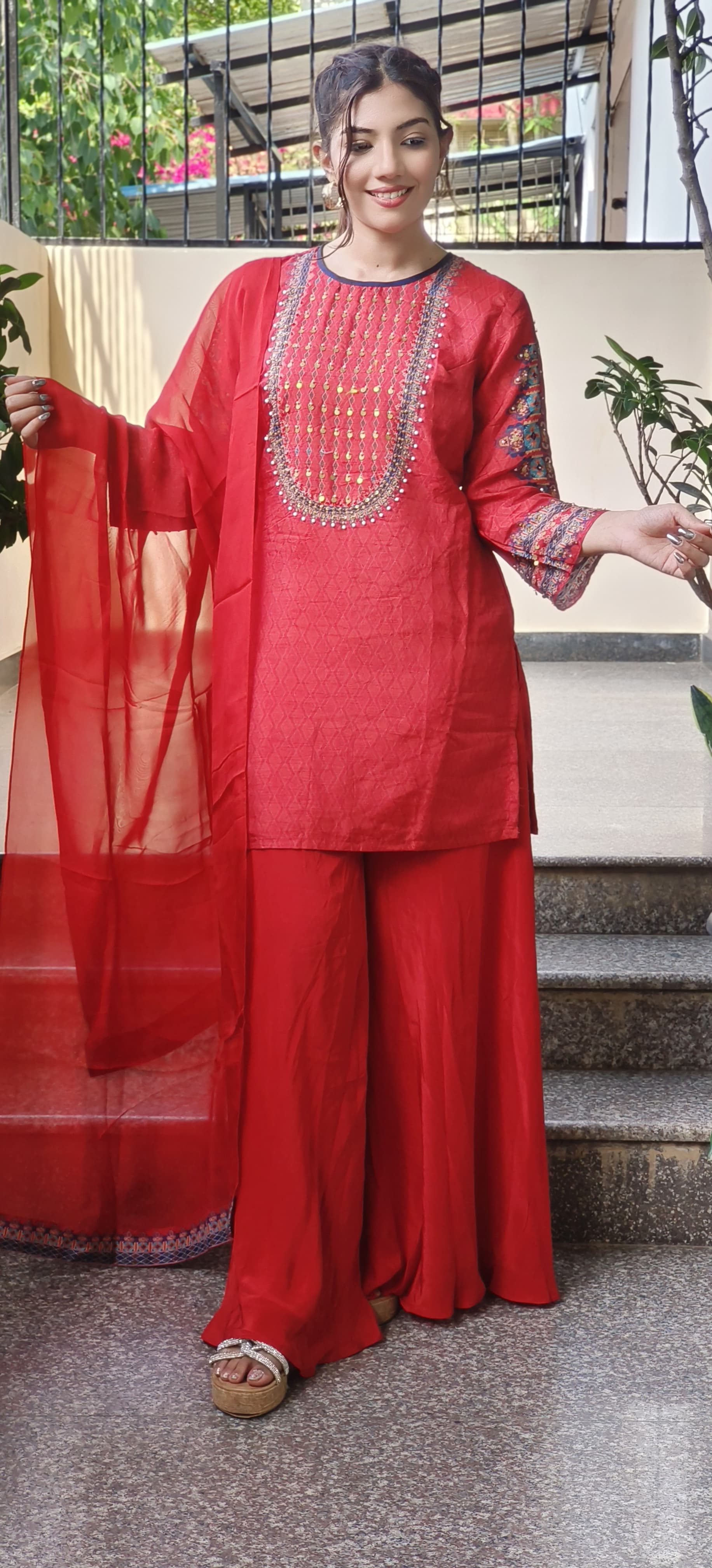 Embroidered Sahrara Suit Full Set- 09558