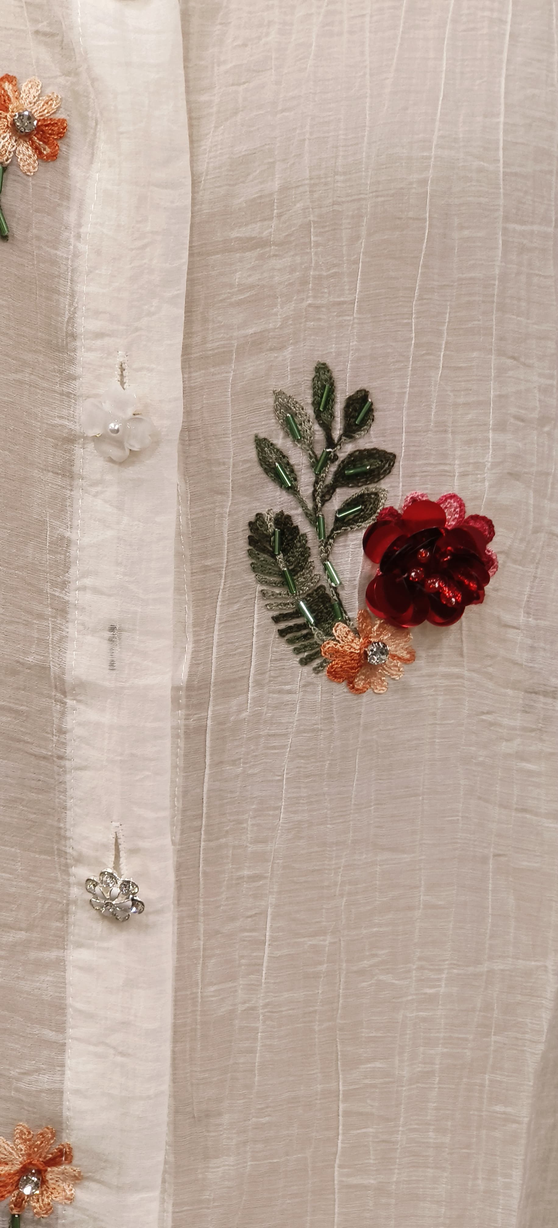 Floral Elegance Tissue Organza Sheer Transparent  Collar Shirts