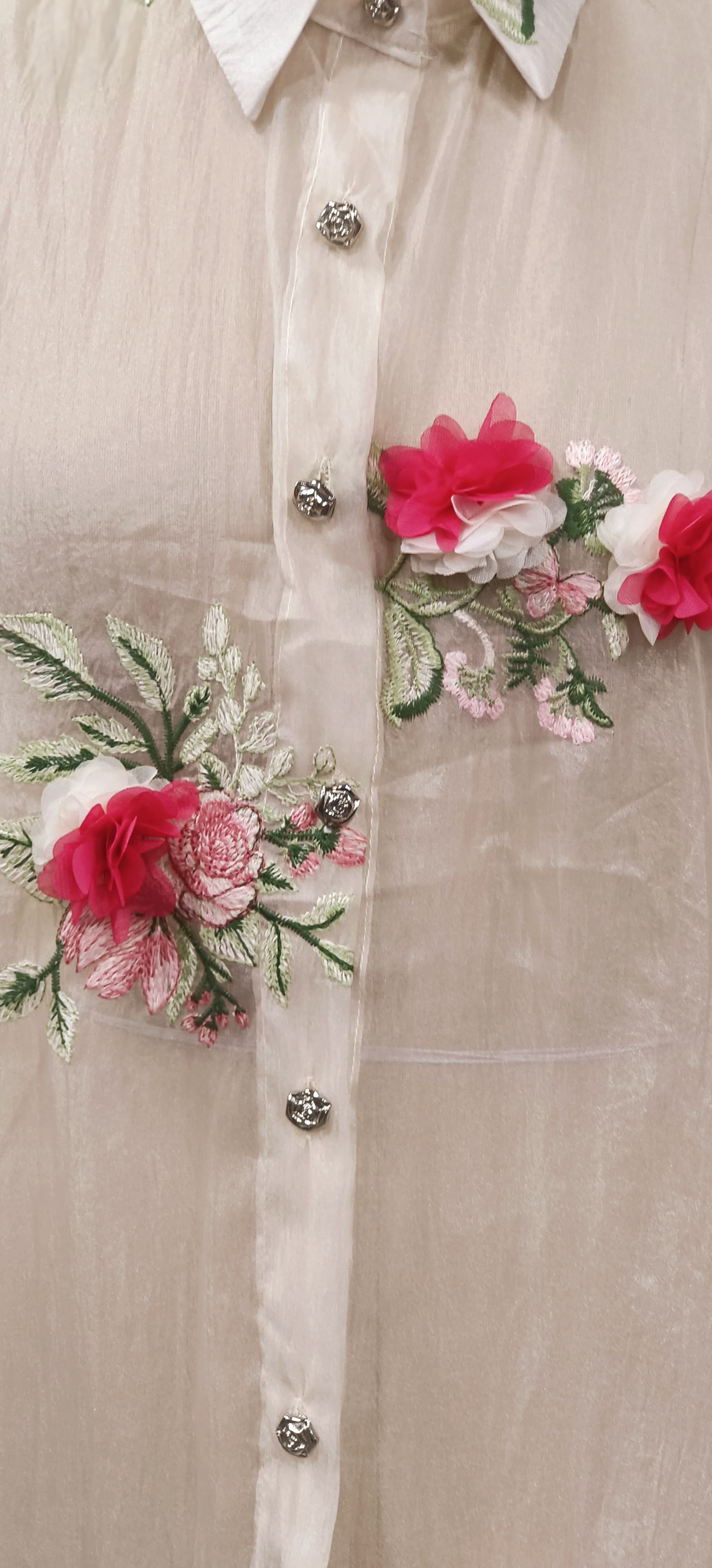 Floral Elegance Lightweight Embroidered Tissue Organza Sheer Transparent Shirts