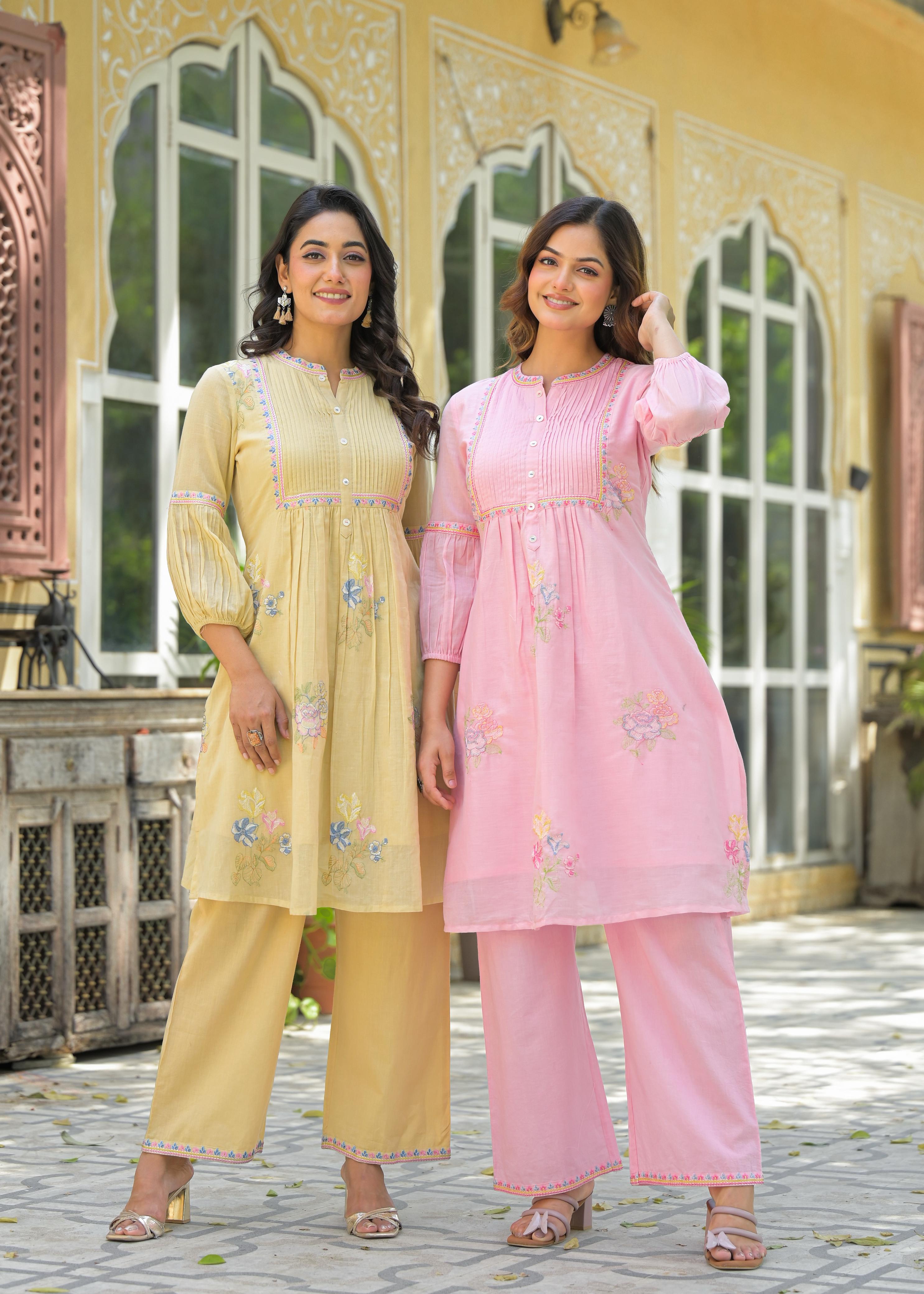 Mul Cotton Embroidered Summer Color Kurta Pant-9596,9597,9595,9599