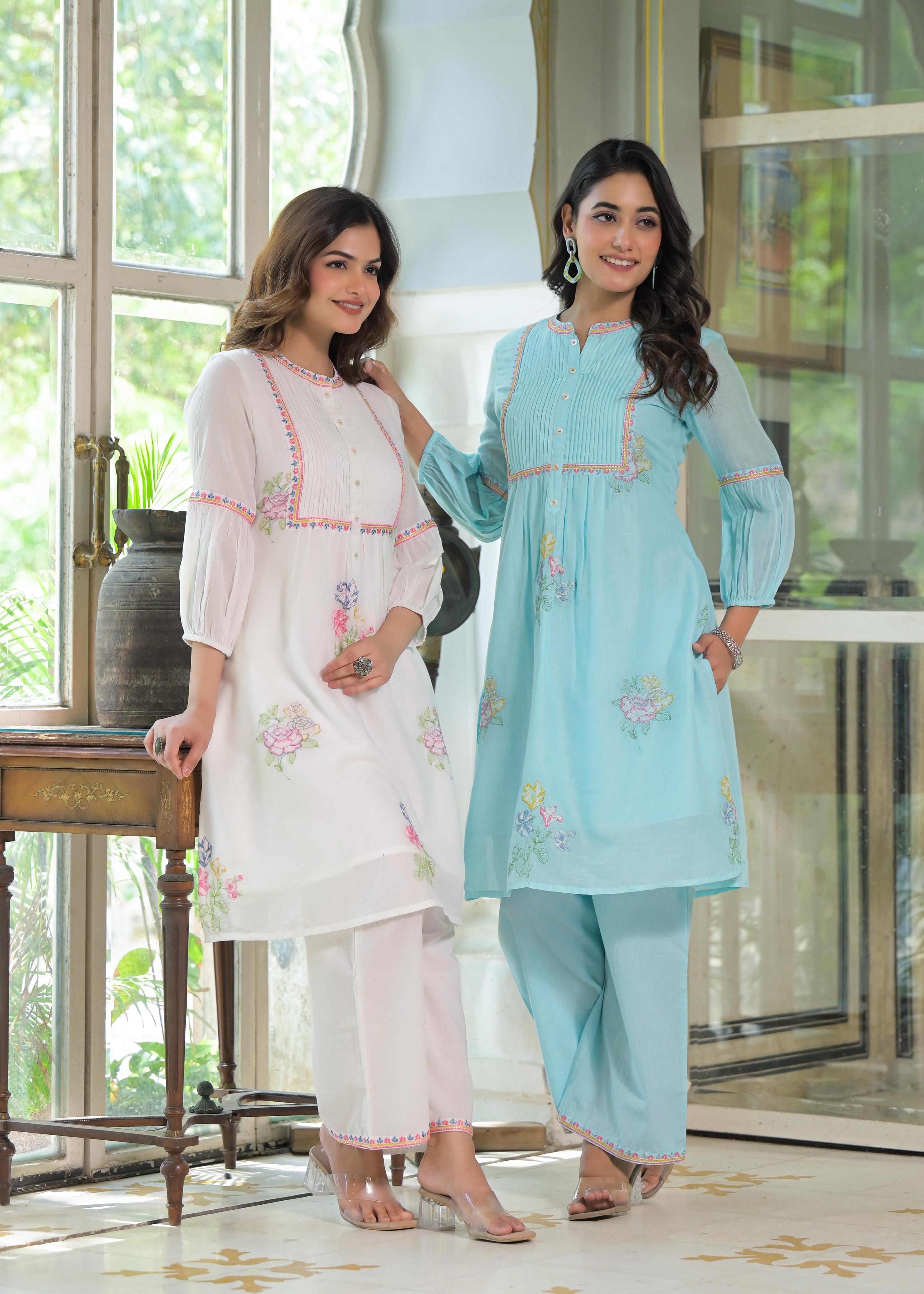 Mall Cotton Embroidered Summer Color Kurta Pant-9596,9597,9595,9599