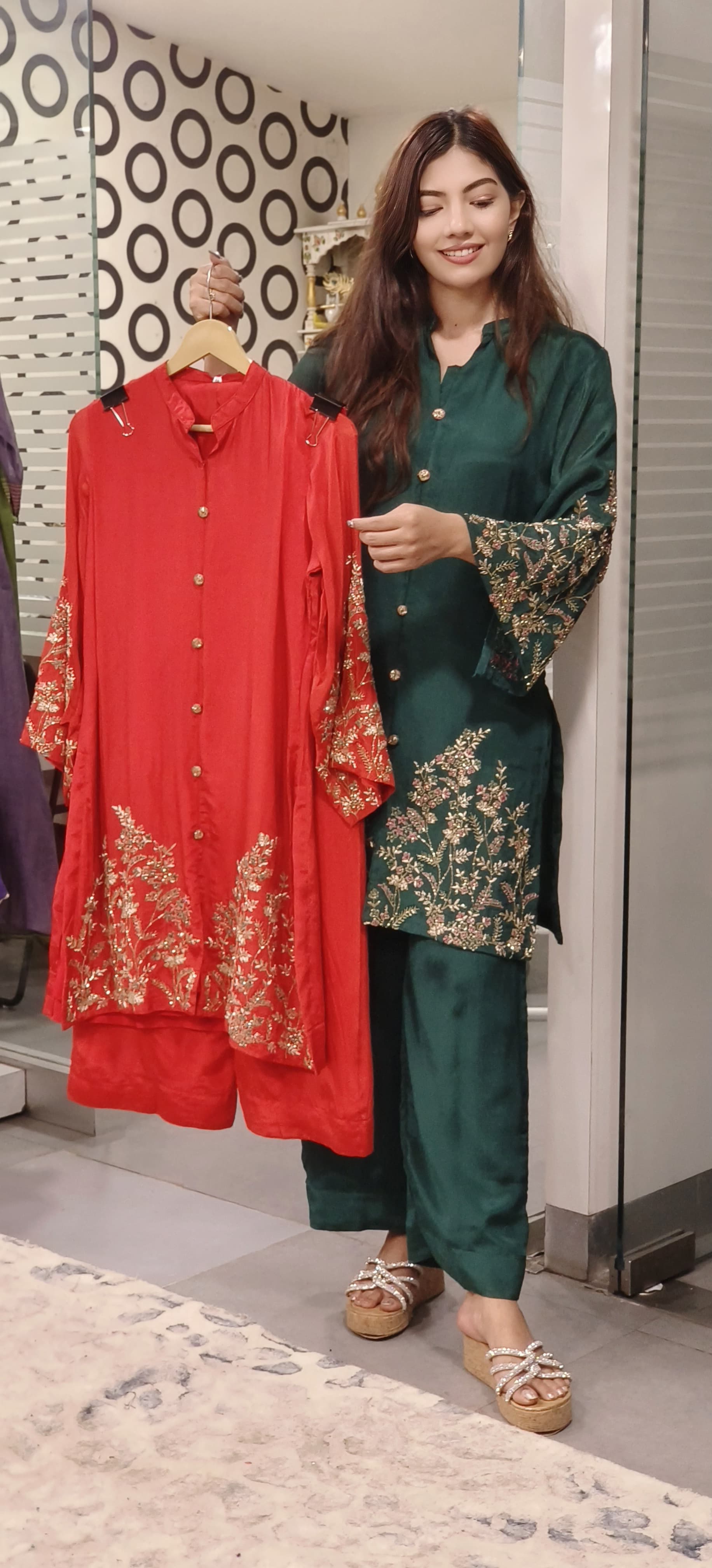 Cut Dana Hand Embroidered  Chinon Fabric  Work Kurta with Loose Pant  Cord set