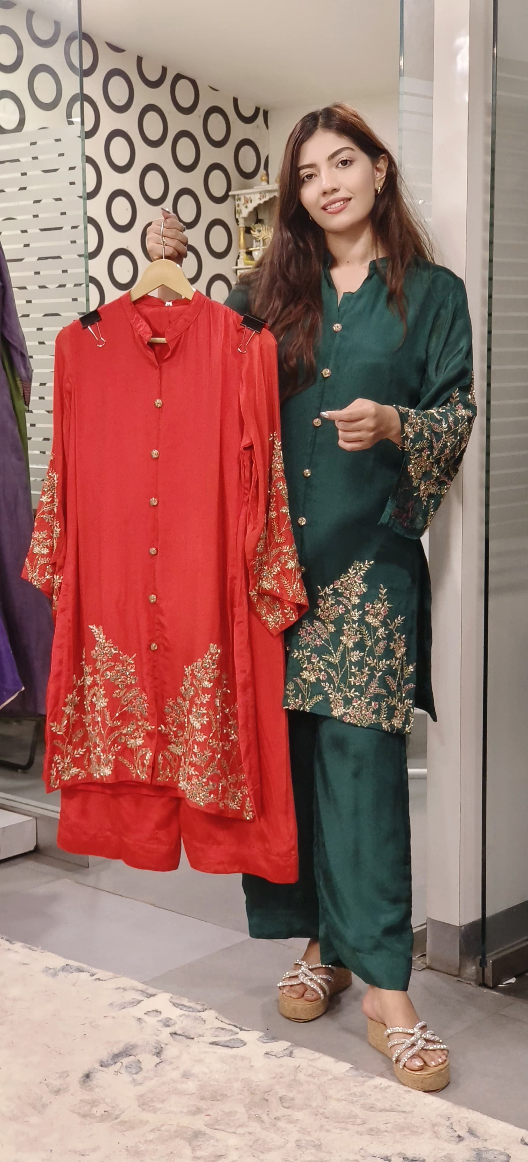 Cut Dana Hand Embroidered  Chinon Fabric  Work Kurta with Loose Pant  Cord set