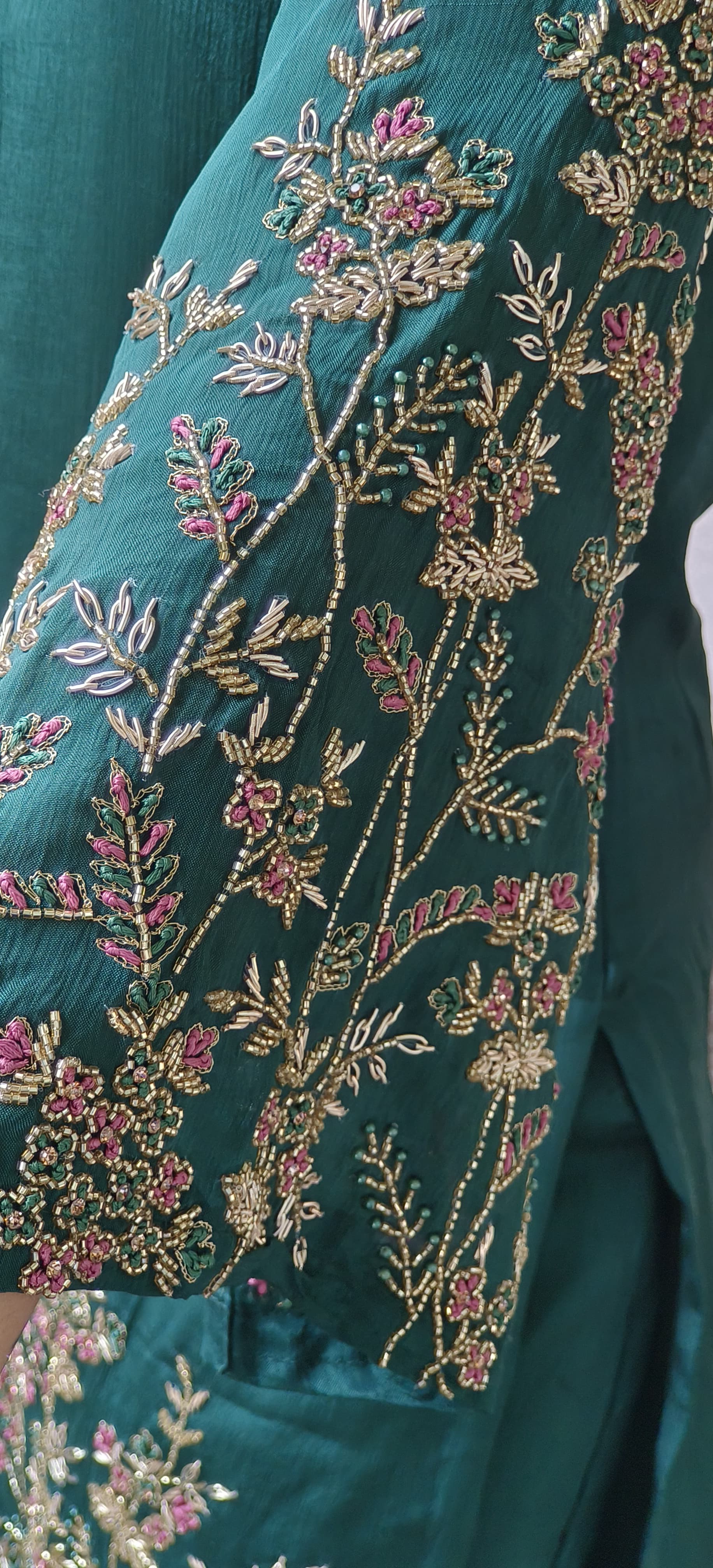 Cut Dana Hand Embroidered  Chinon Fabric  Work Kurta with Loose Pant  Cord set