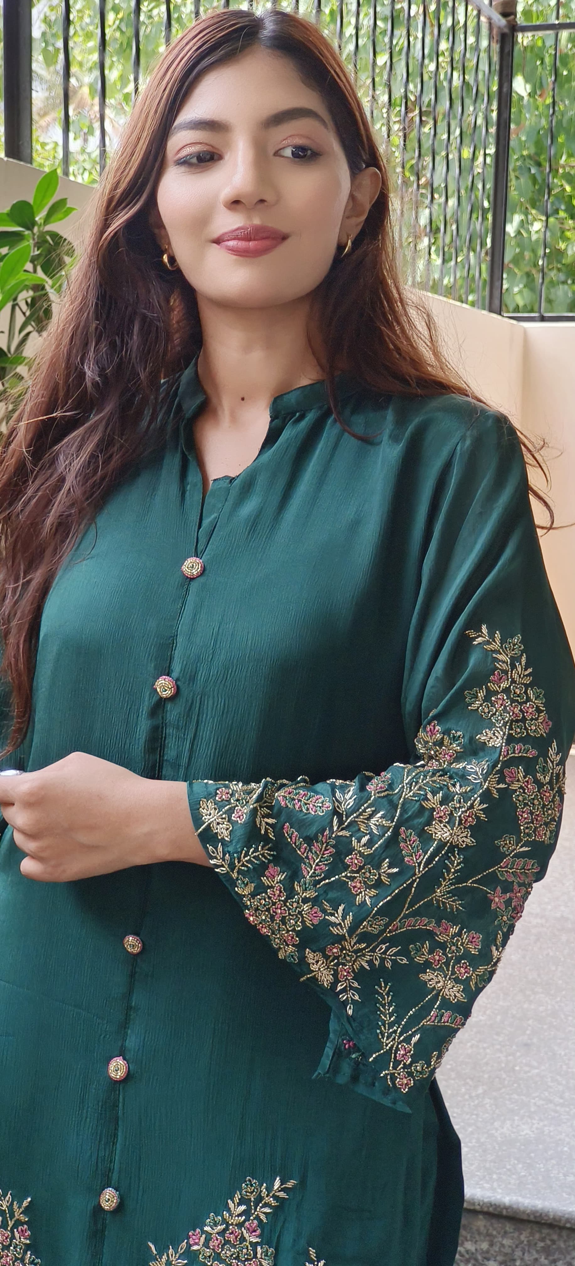 Cut Dana Hand Embroidered  Chinon Fabric  Work Kurta with Loose Pant  Cord set