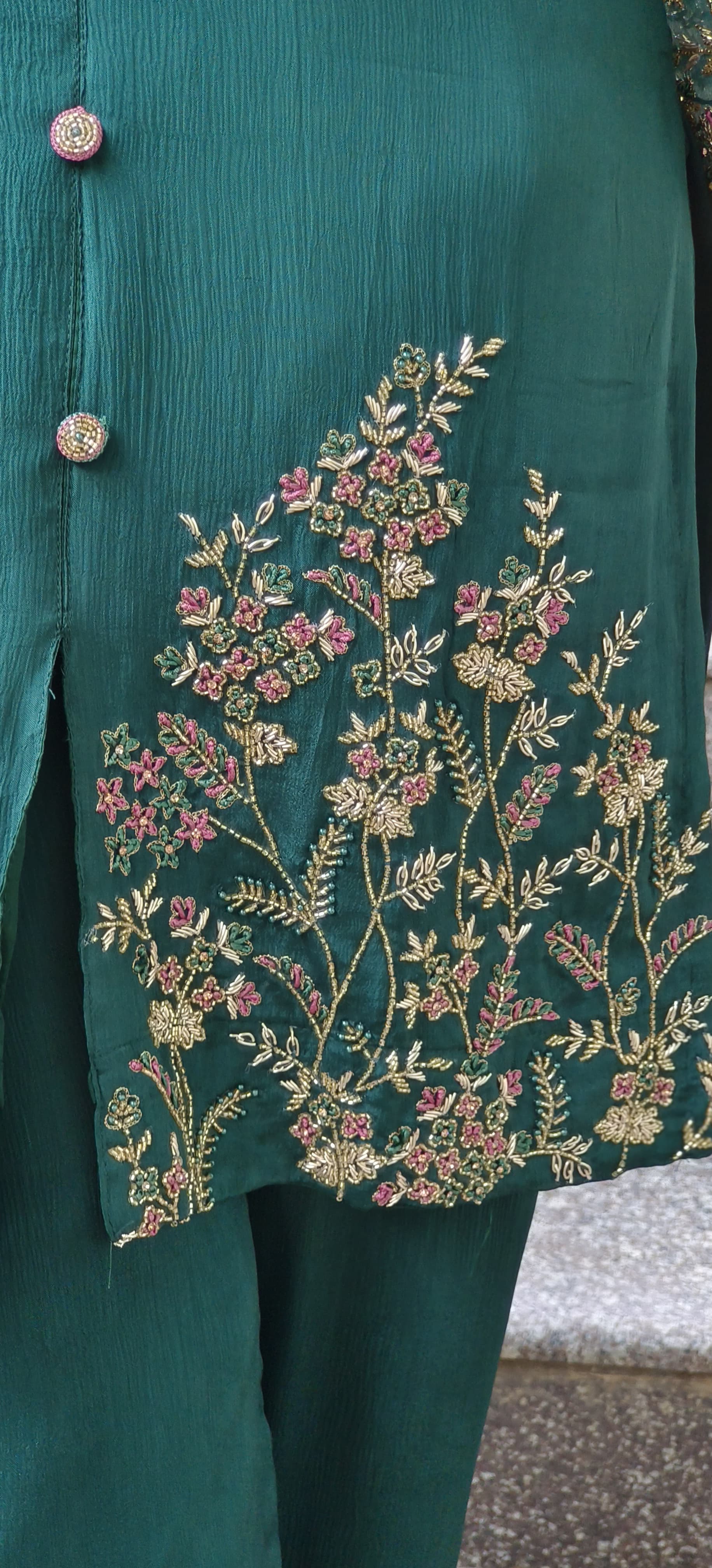 Cut Dana Hand Embroidered  Chinon Fabric  Work Kurta with Loose Pant  Cord set