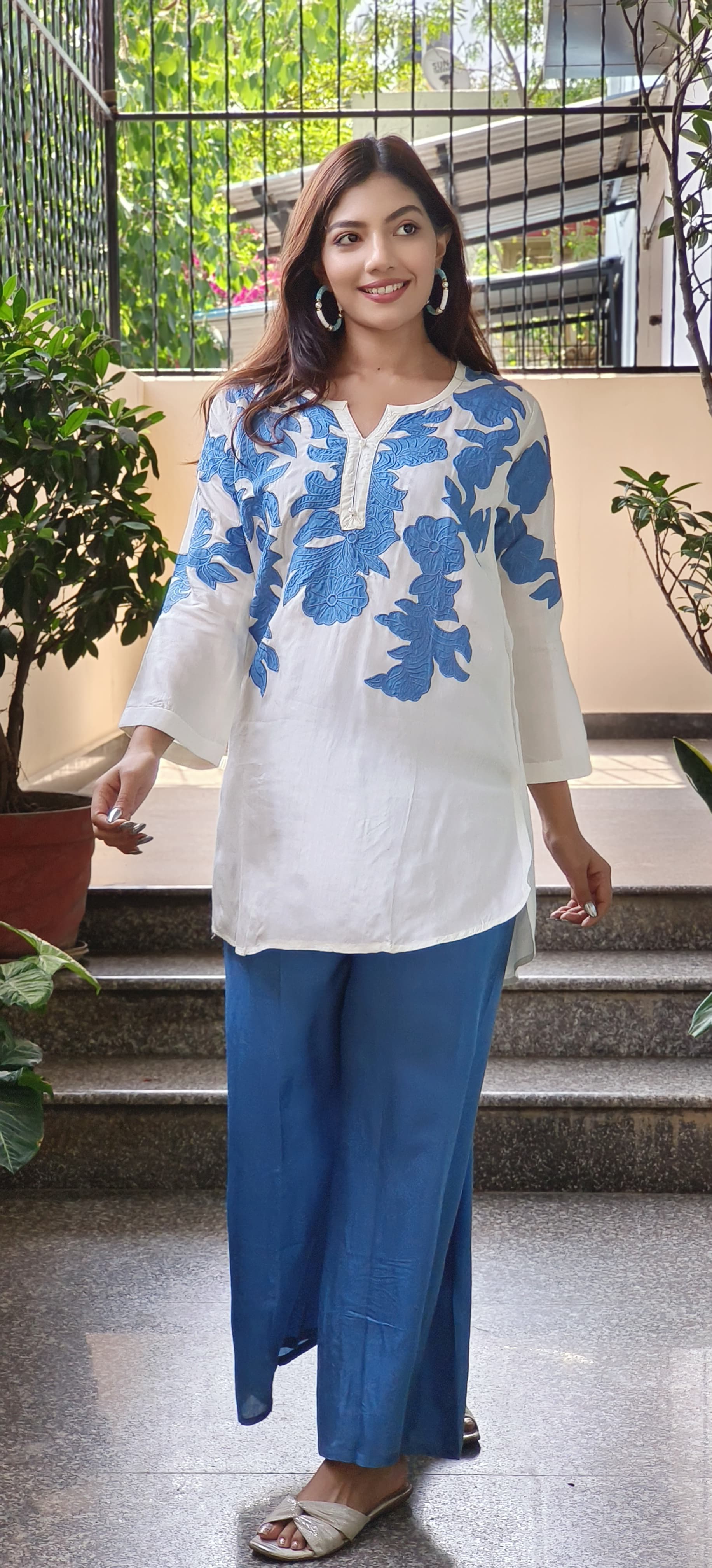 Floral Embroidered Cotton Kurta Pant Set- 09612