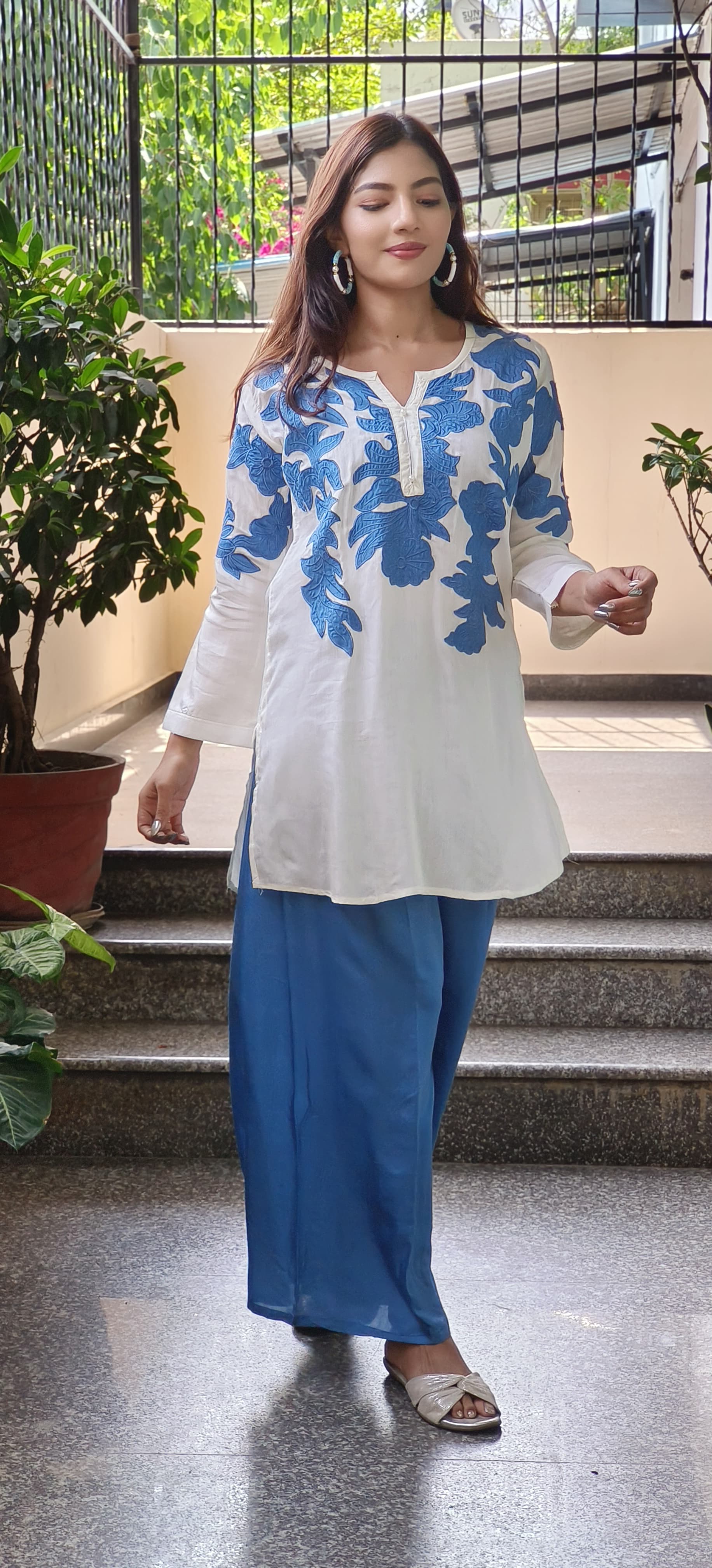 Floral Embroidered Cotton Kurta Pant Set- 09612