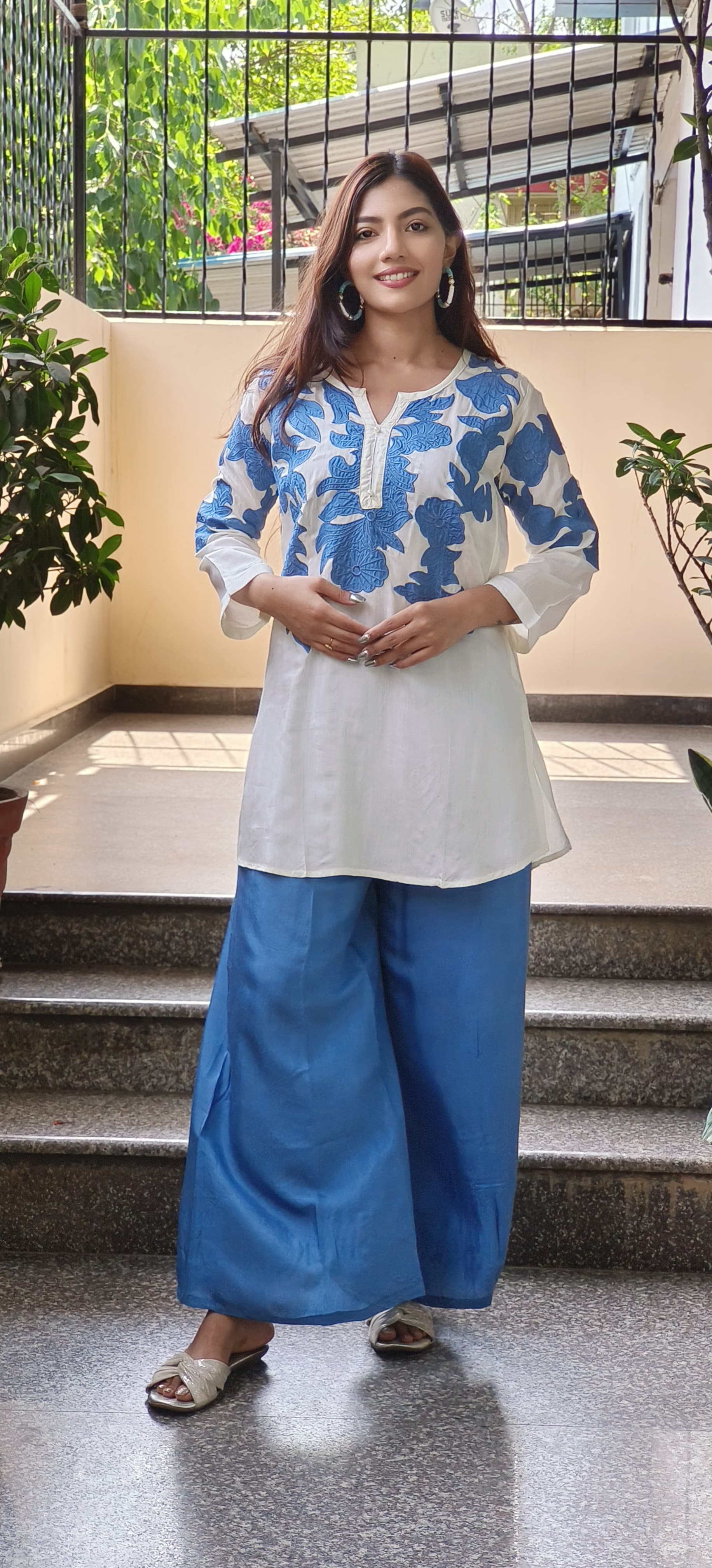 Floral Embroidered Cotton Kurta Pant Set- 09612