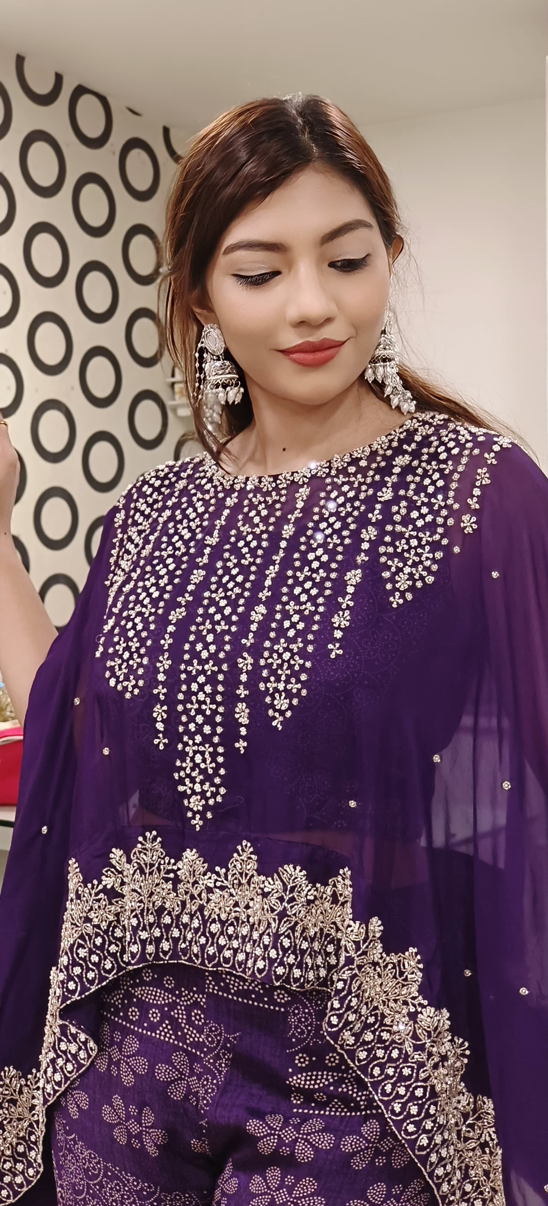 Designer Cut Dana Embroidered Indo Western Wear With Heavy Stoned Organza Cape Short Padded Busters And Sharara- 09655