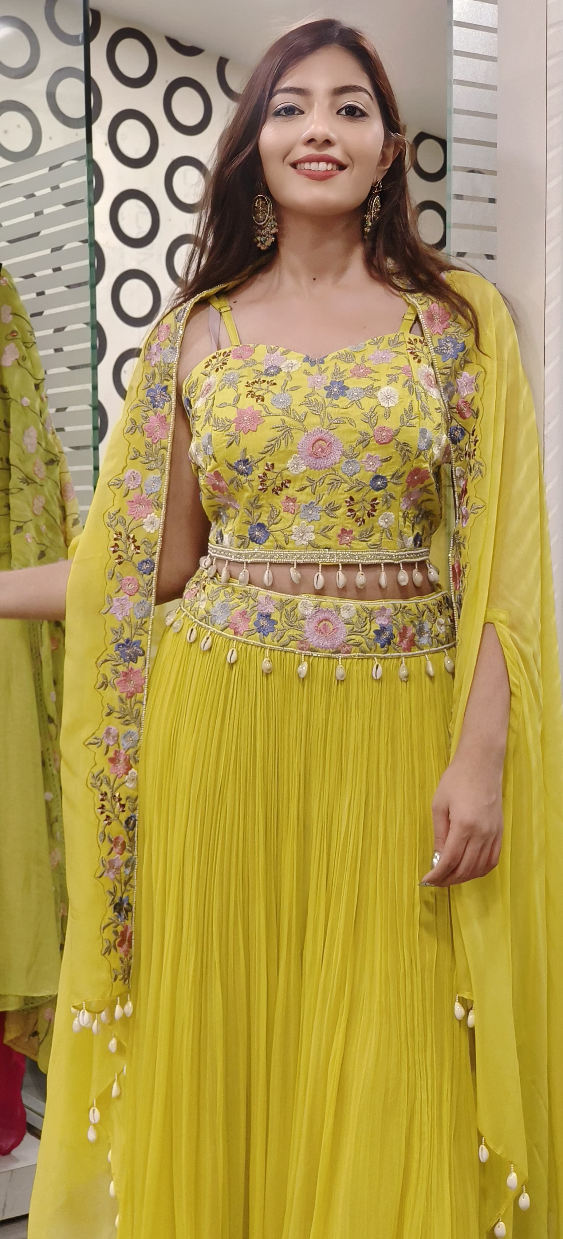 Stylish Floral Embroidered Padded Crop Indo Western Georgette Skirt With Organza Shrug 09670-69