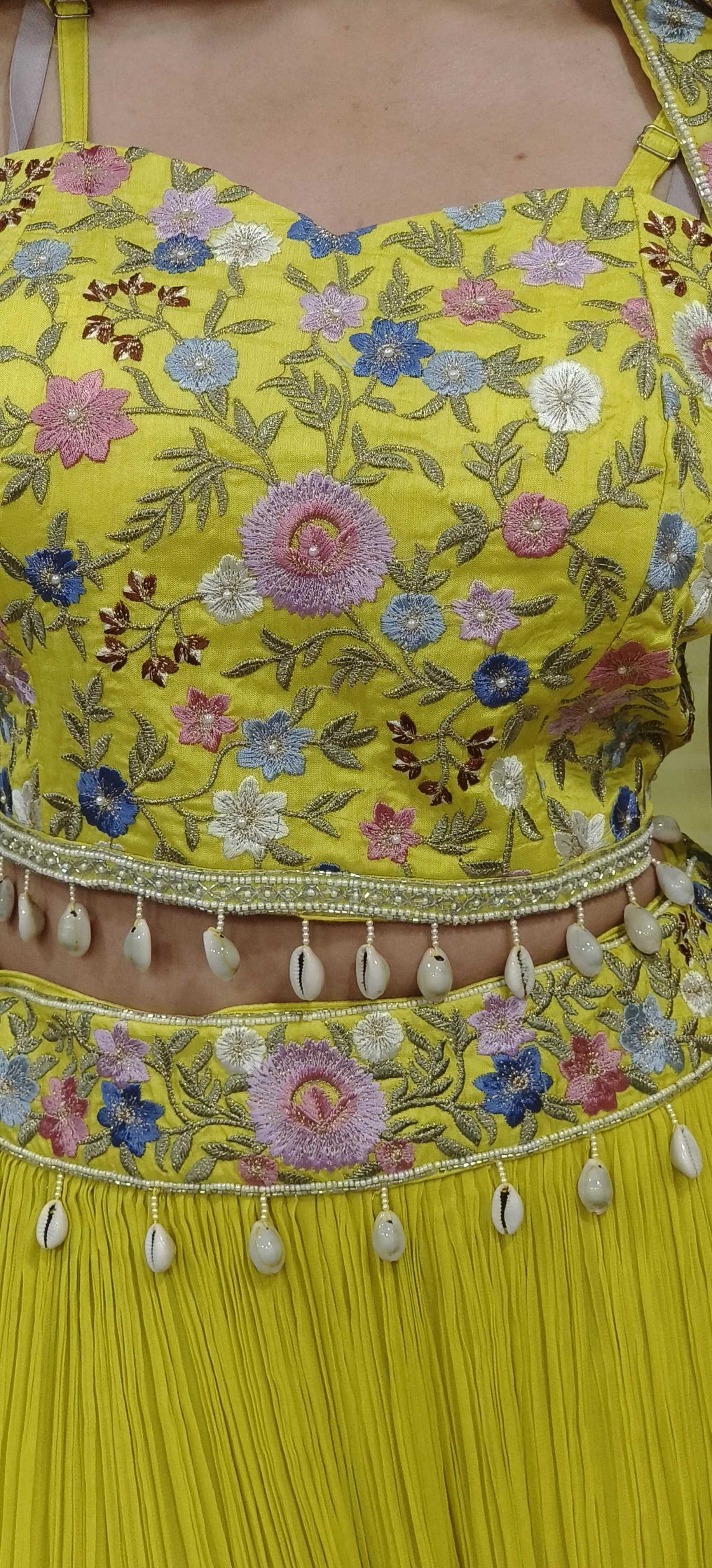 Stylish Floral Embroidered Padded Crop Indo Western Georgette Skirt With Organza Shrug 09670-69