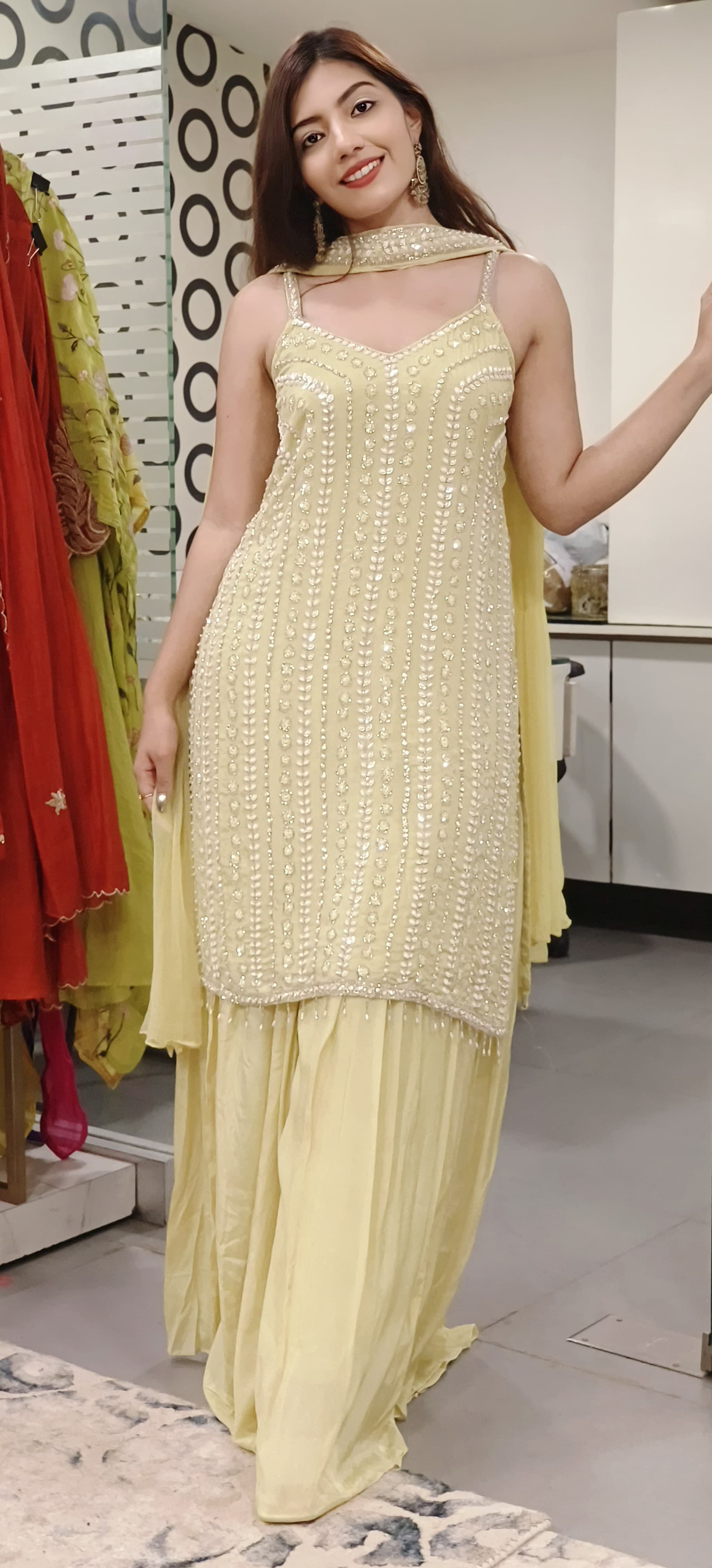 Pastel Party Wear Sharara Set Sleeveless Kurta with Chokar Dupatta- 09681