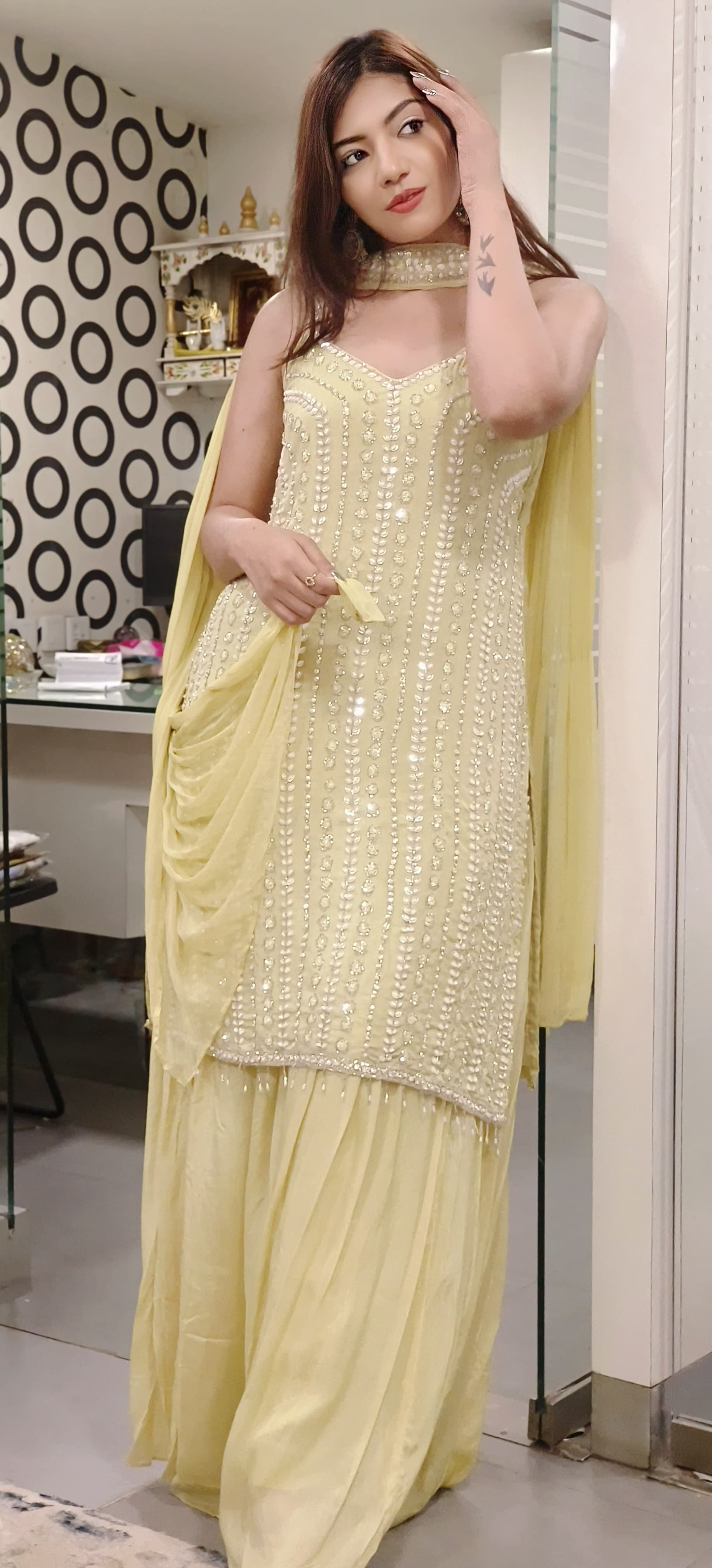 Pastel Party Wear Sharara Set Sleeveless Kurta with Chokar Dupatta- 09681
