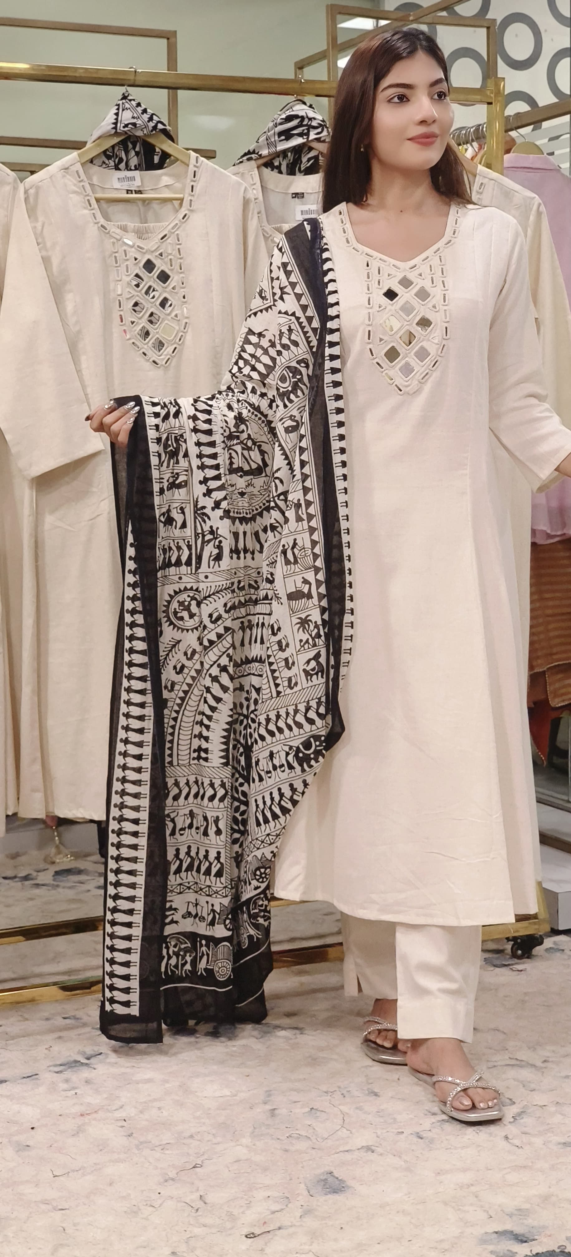 Real Mirror Embroidered Flex Cotton Full Suit Set_9775