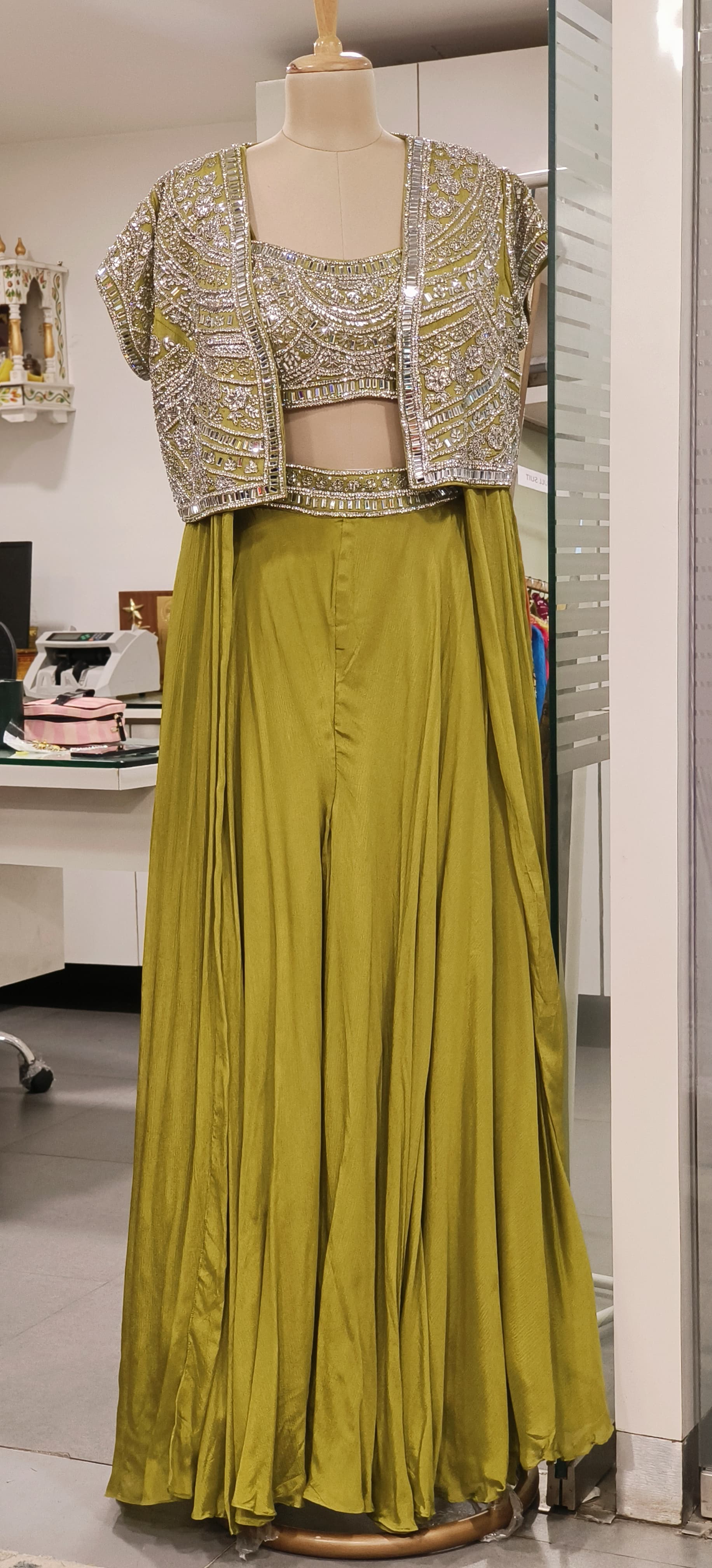 Crystal & Stone Heavy Work Buster With Skirt Look Palazzo With Jacket Designer Indo Western- 09899-On Orders