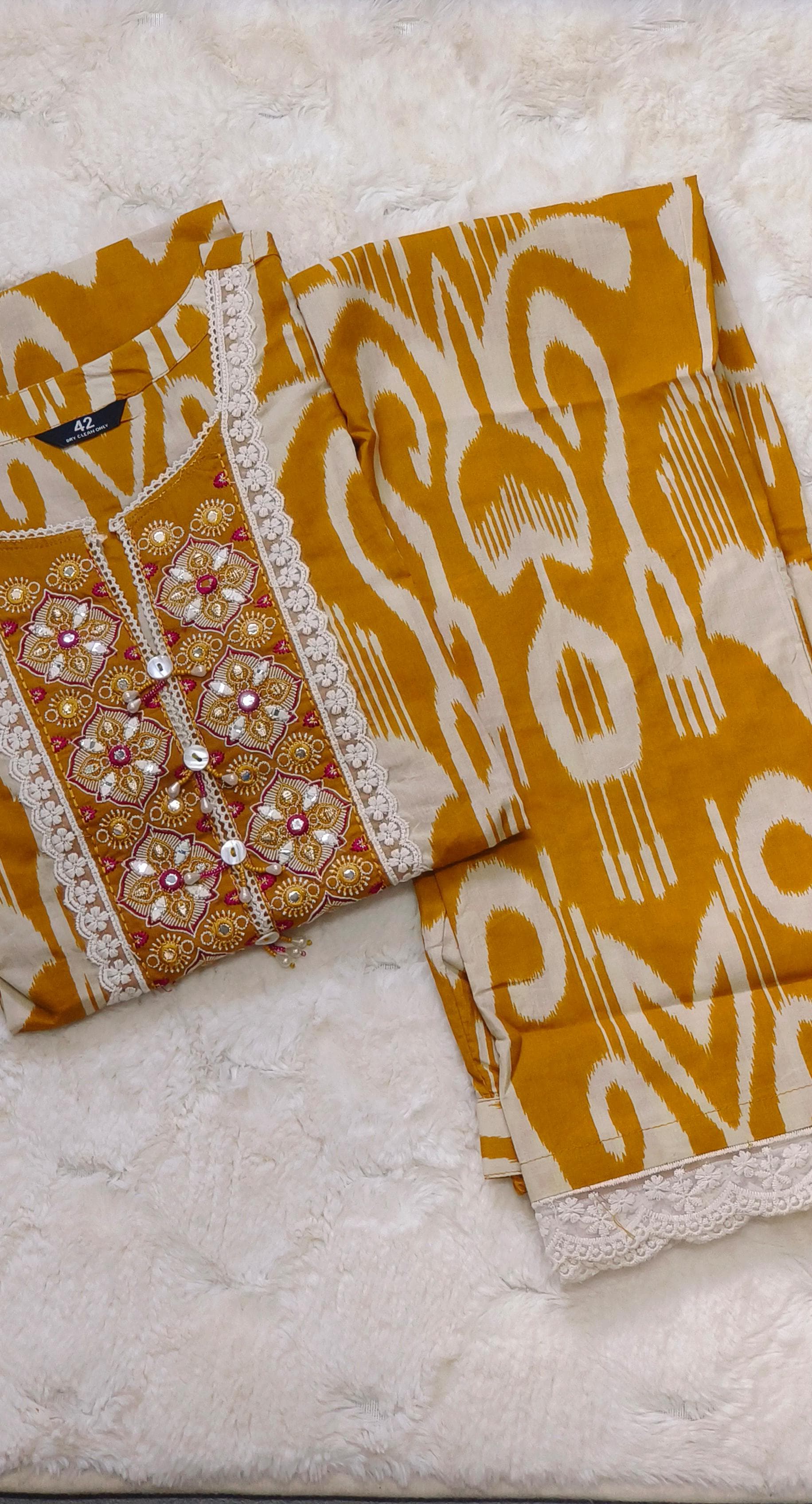 Ikkat Print Aline Flex Cotton Kurta Pant-08484-83