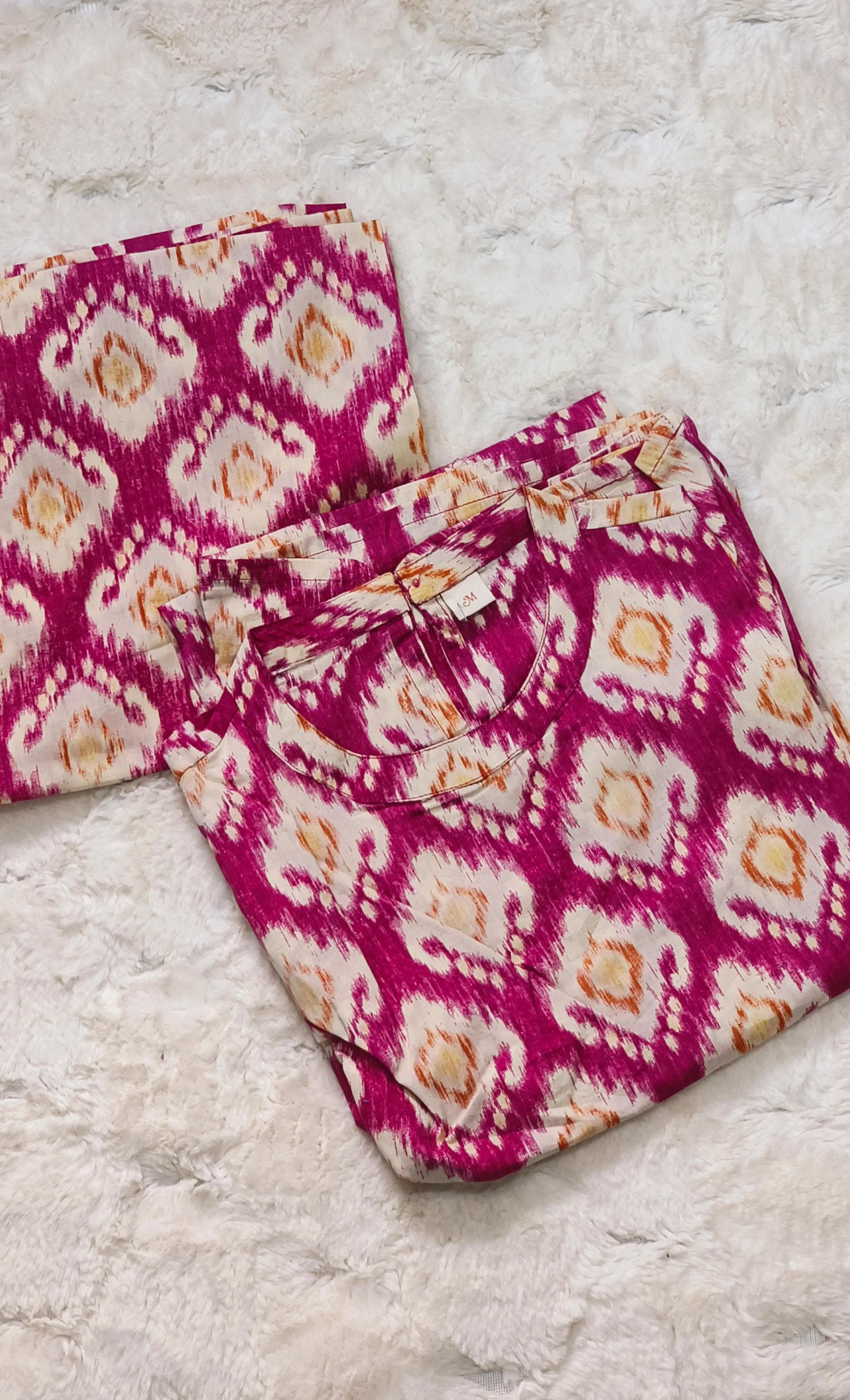 Elegant Sleeveless Ikat Cotton Kurta and Pant Set