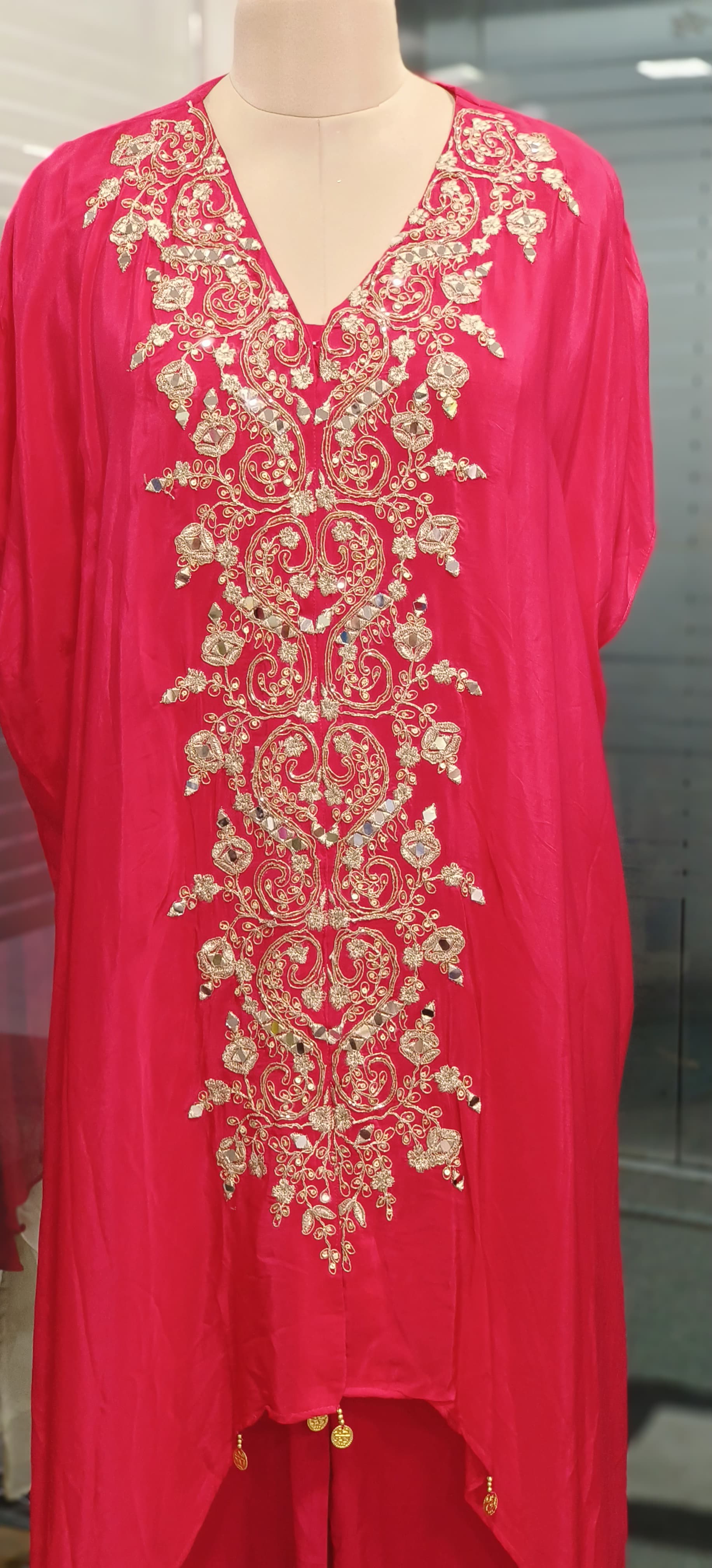 Crepe Embroidered Kaftan Set with Matching Palazzo Bottom
