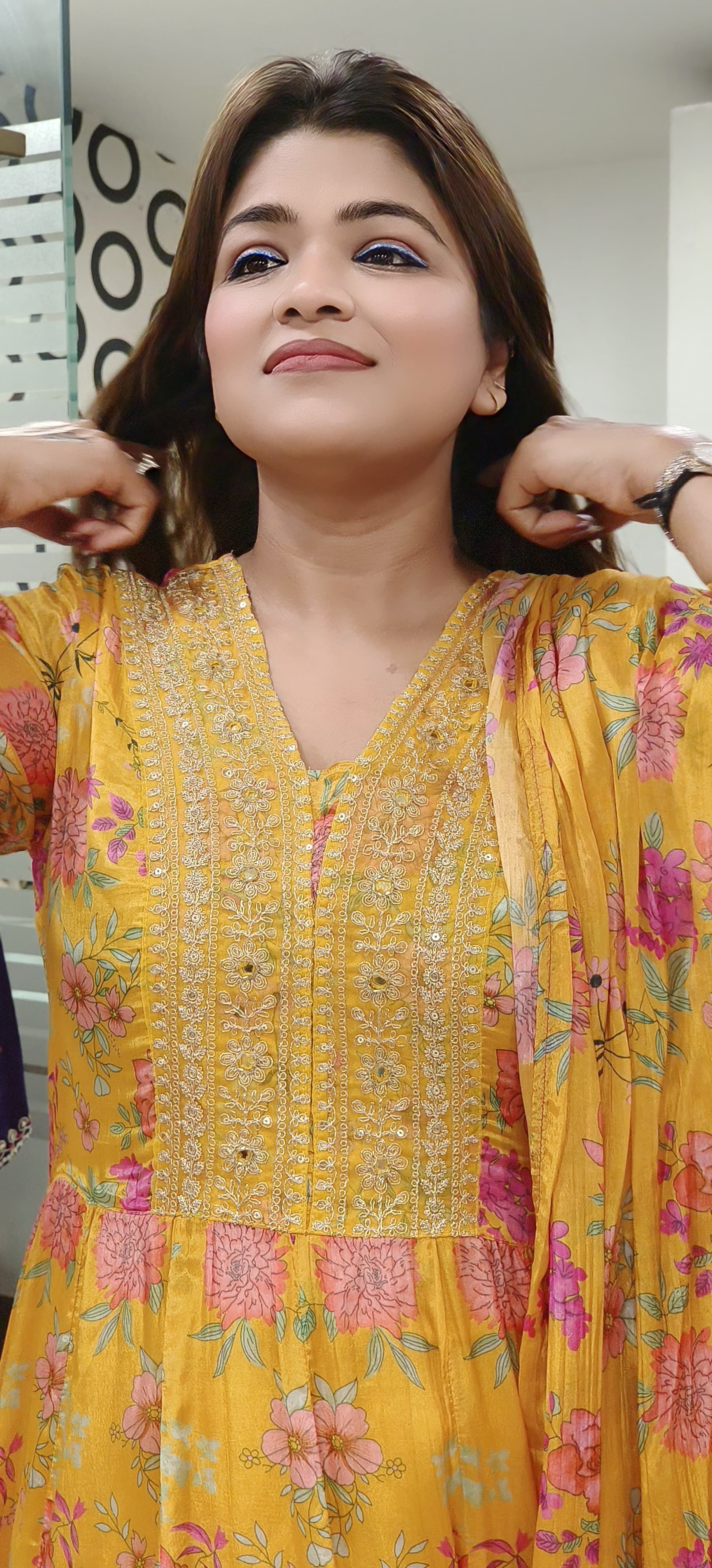 Floral Print Front Work Muslin Anarkali Full Suit With Dupatta