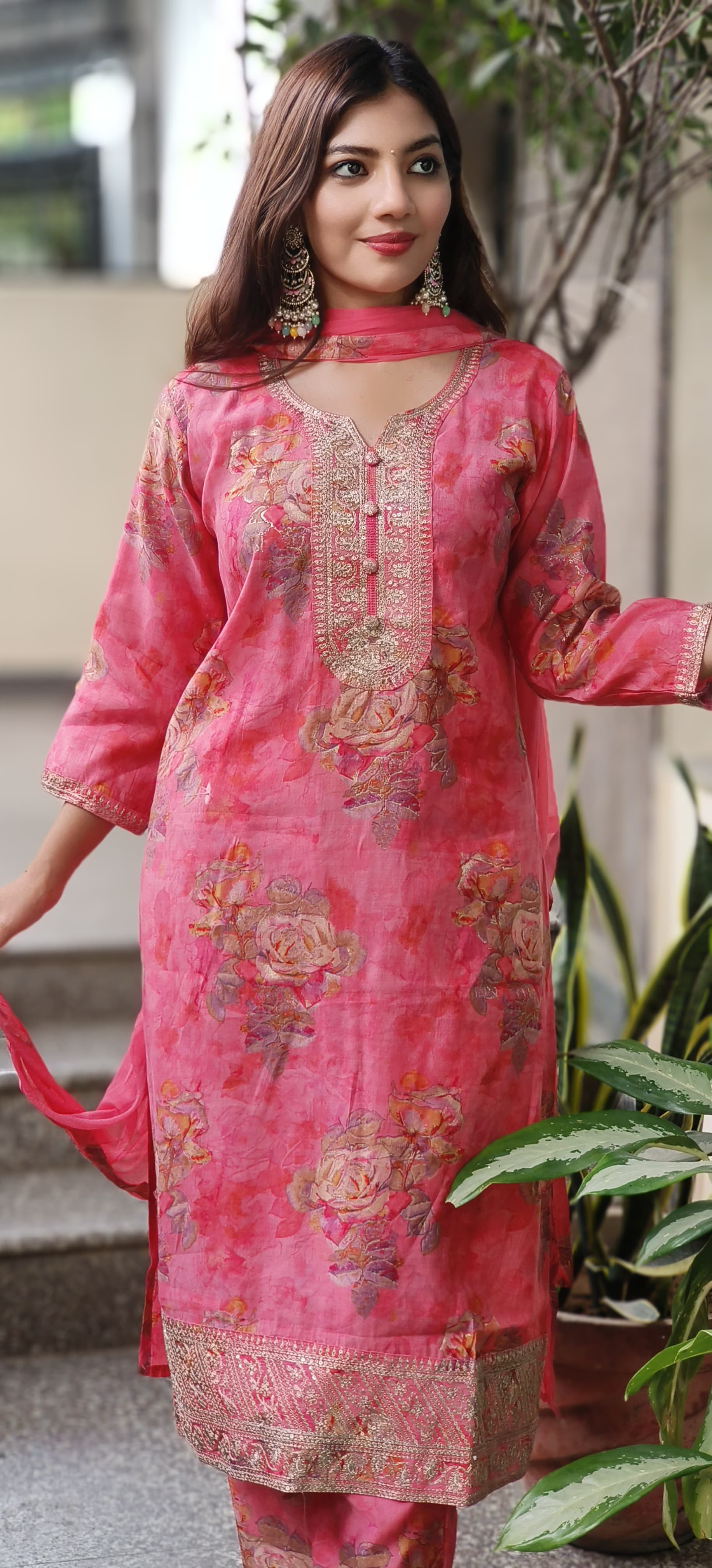 Ready To Wear Floral Printed Full Suit Set In Modal Muslin Fabric- 10147, 10148 & 10149