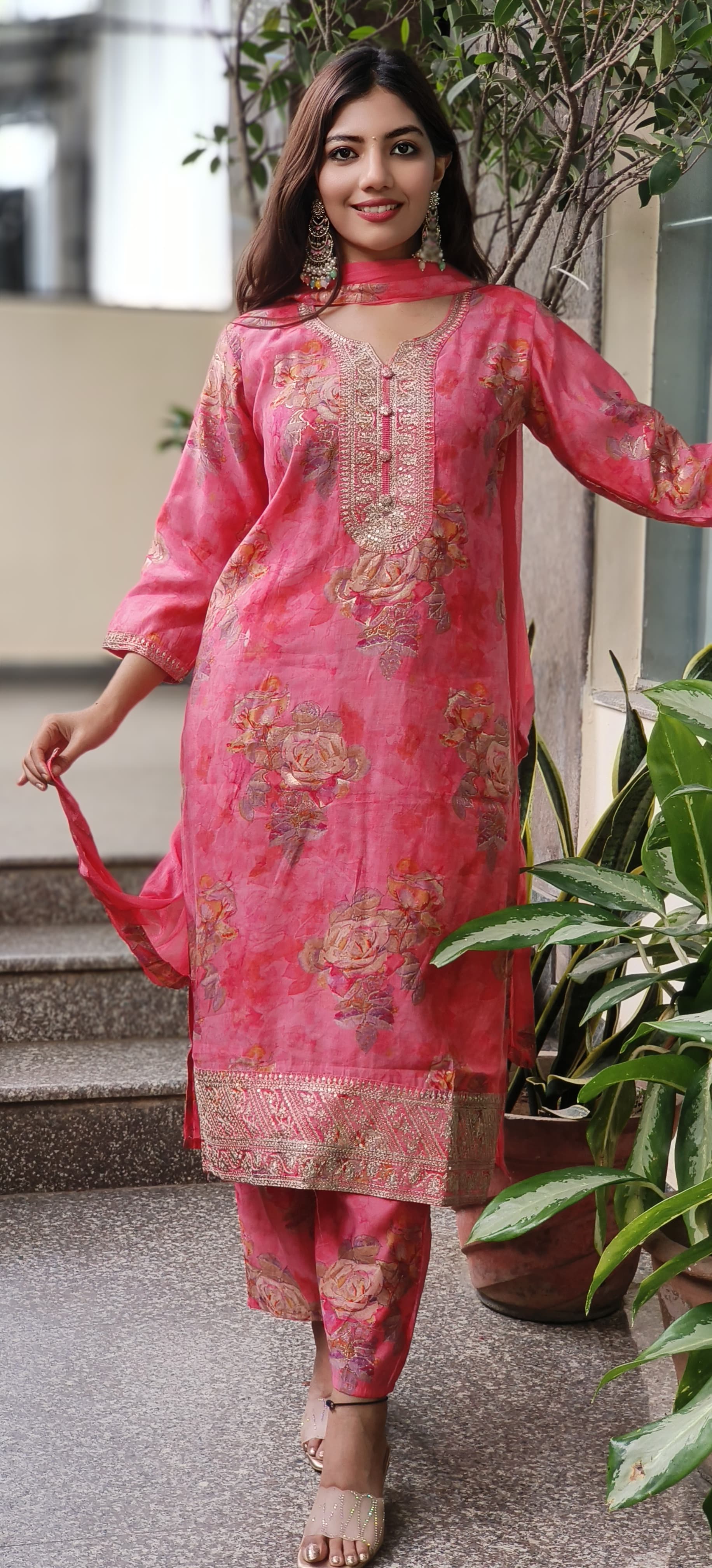 Ready To Wear Floral Printed Full Suit Set In Modal Muslin Fabric- 10147, 10148 & 10149