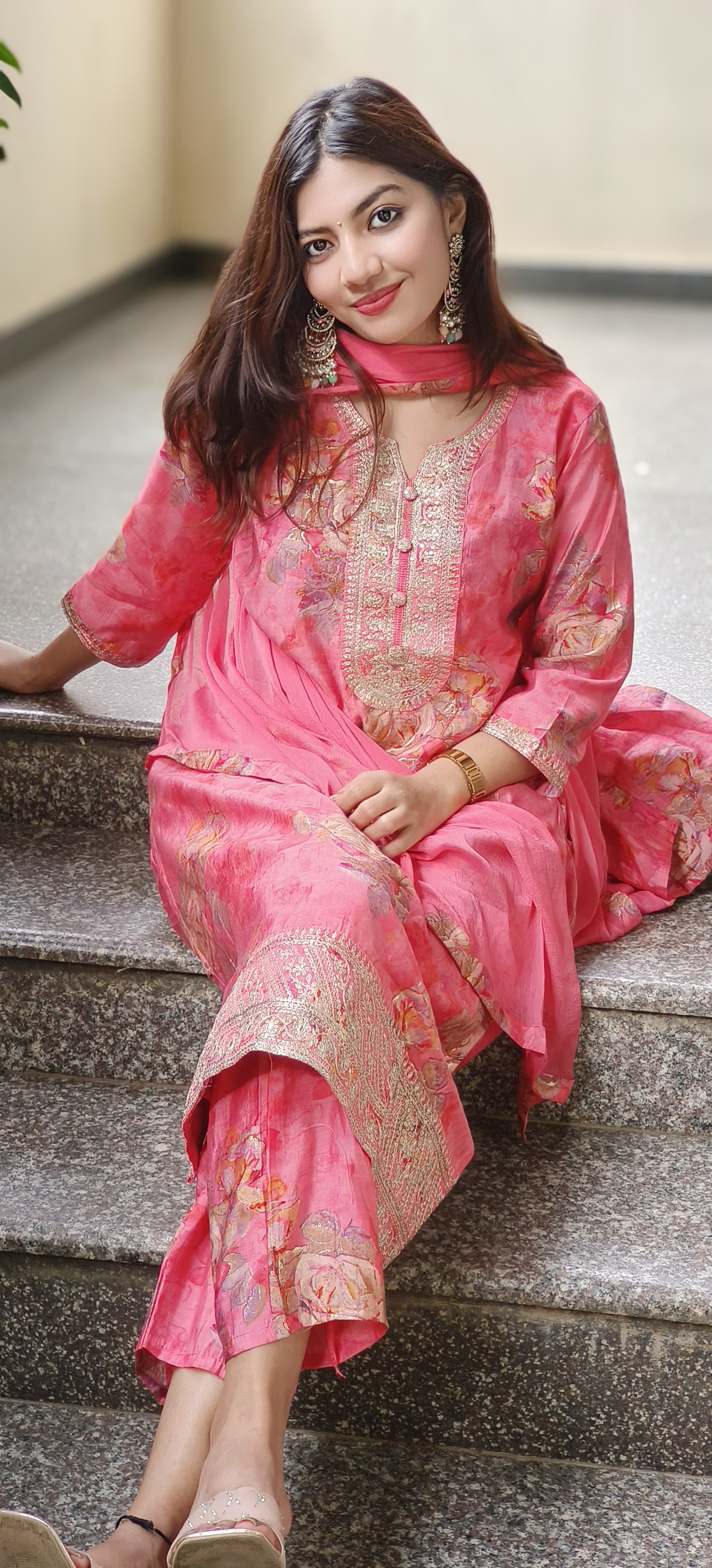 Ready To Wear Floral Printed Full Suit Set In Modal Muslin Fabric- 10147, 10148 & 10149