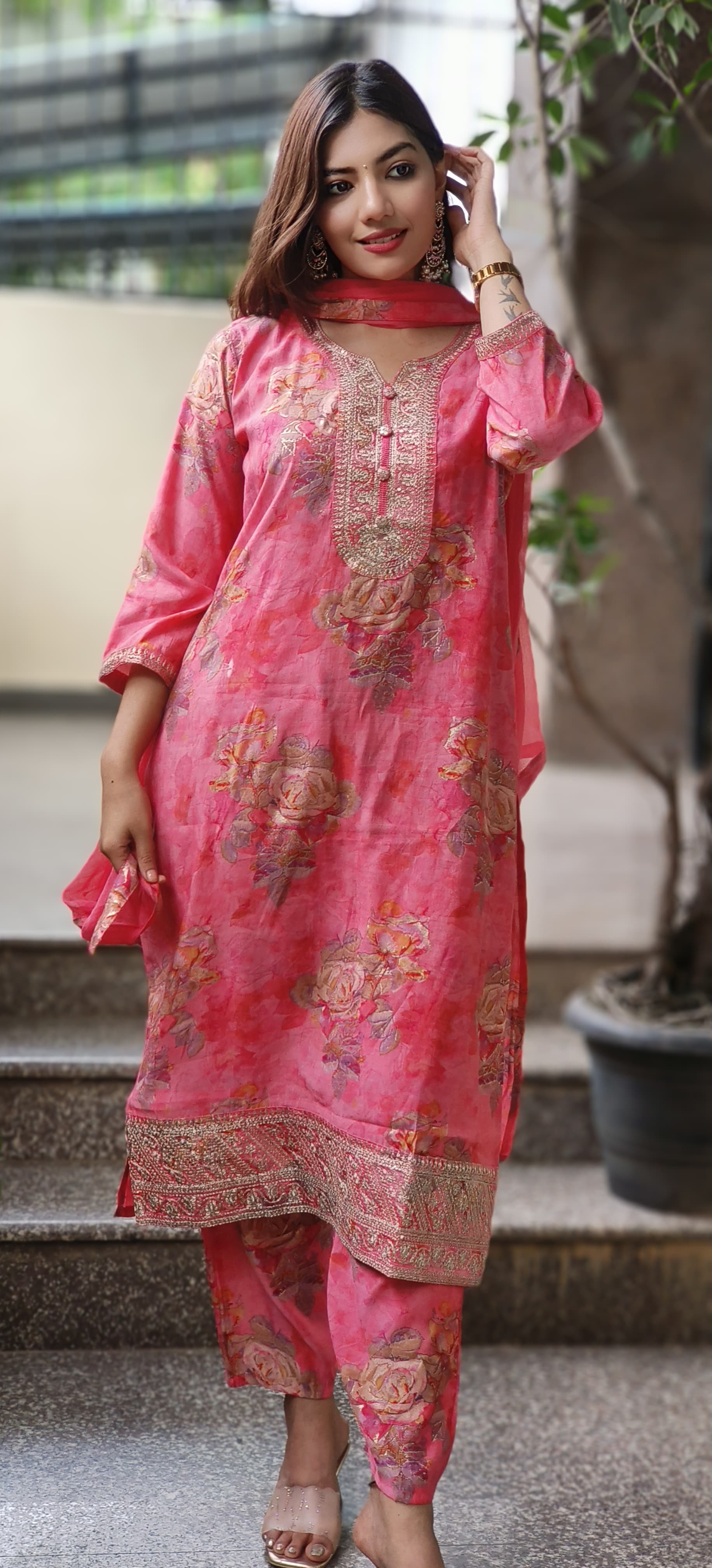 Ready To Wear Floral Printed Full Suit Set In Modal Muslin Fabric- 10147, 10148 & 10149