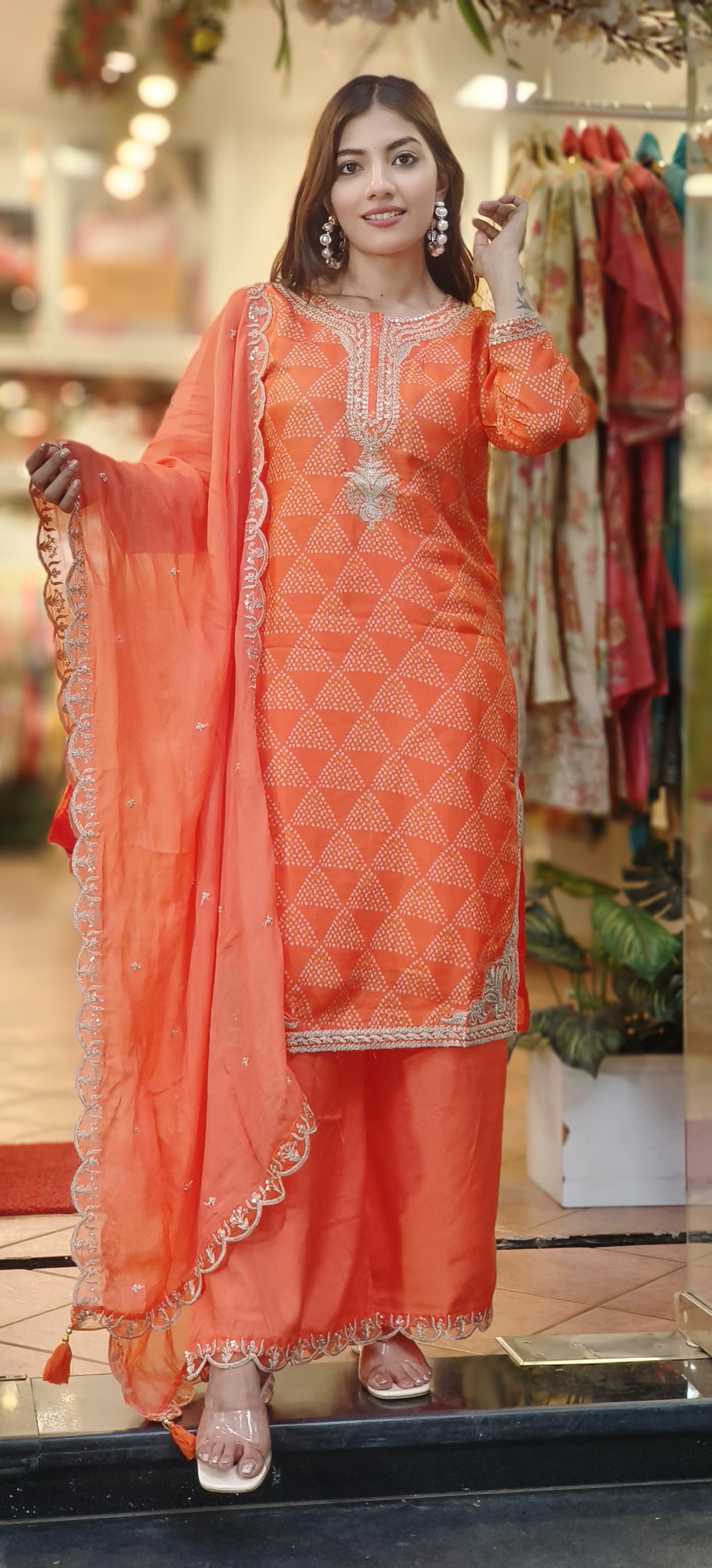 Zari Neck Work Bandhani Print Full Suit Set With Dupatta In Silk Fabric- 10163, 10164