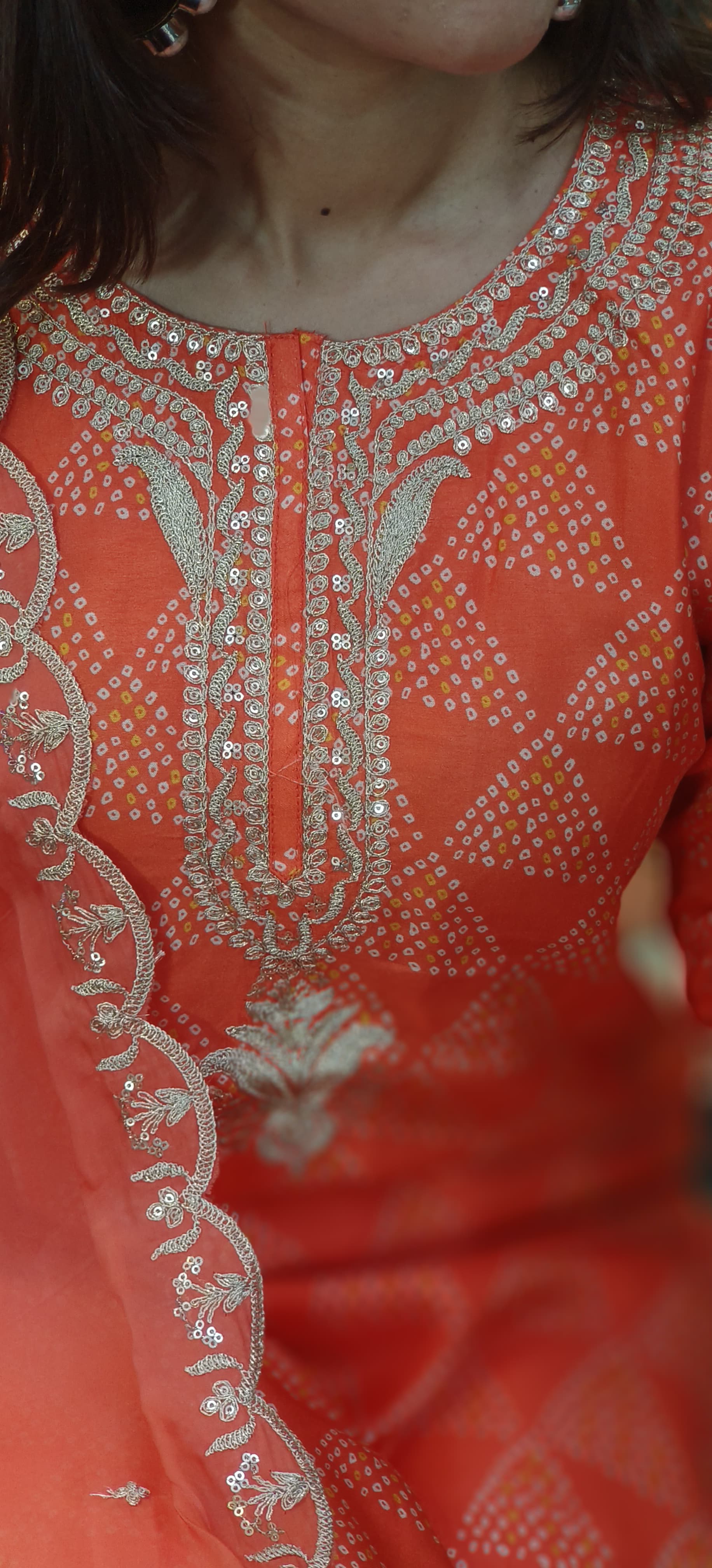 Zari Neck Work Bandhani Print Full Suit Set With Dupatta In Silk Fabric- 10163, 10164