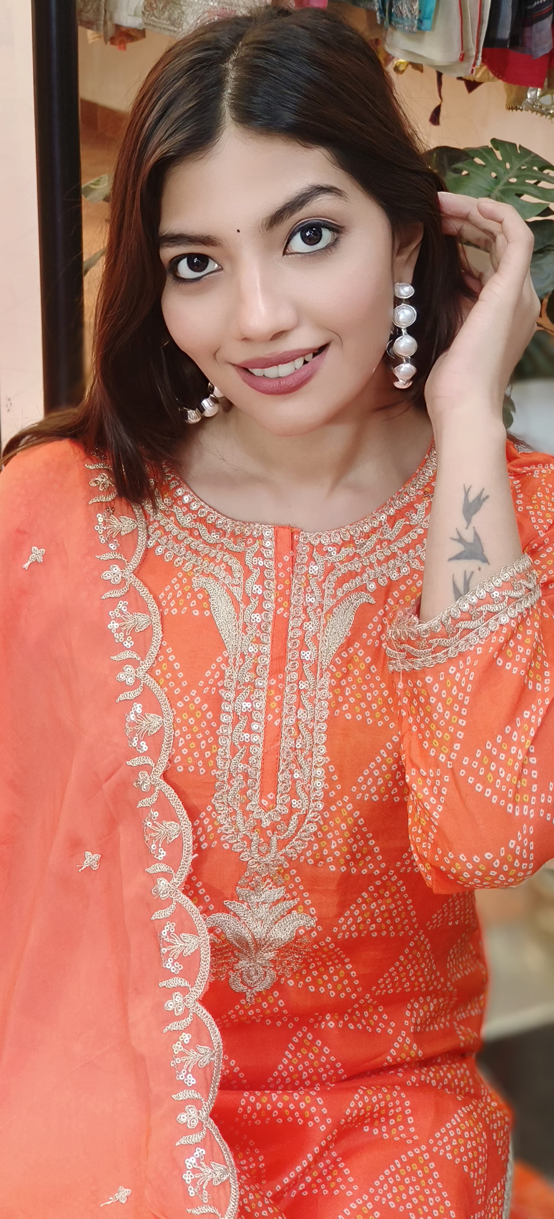 Zari Neck Work Bandhani Print Full Suit Set With Dupatta In Silk Fabric- 10163, 10164