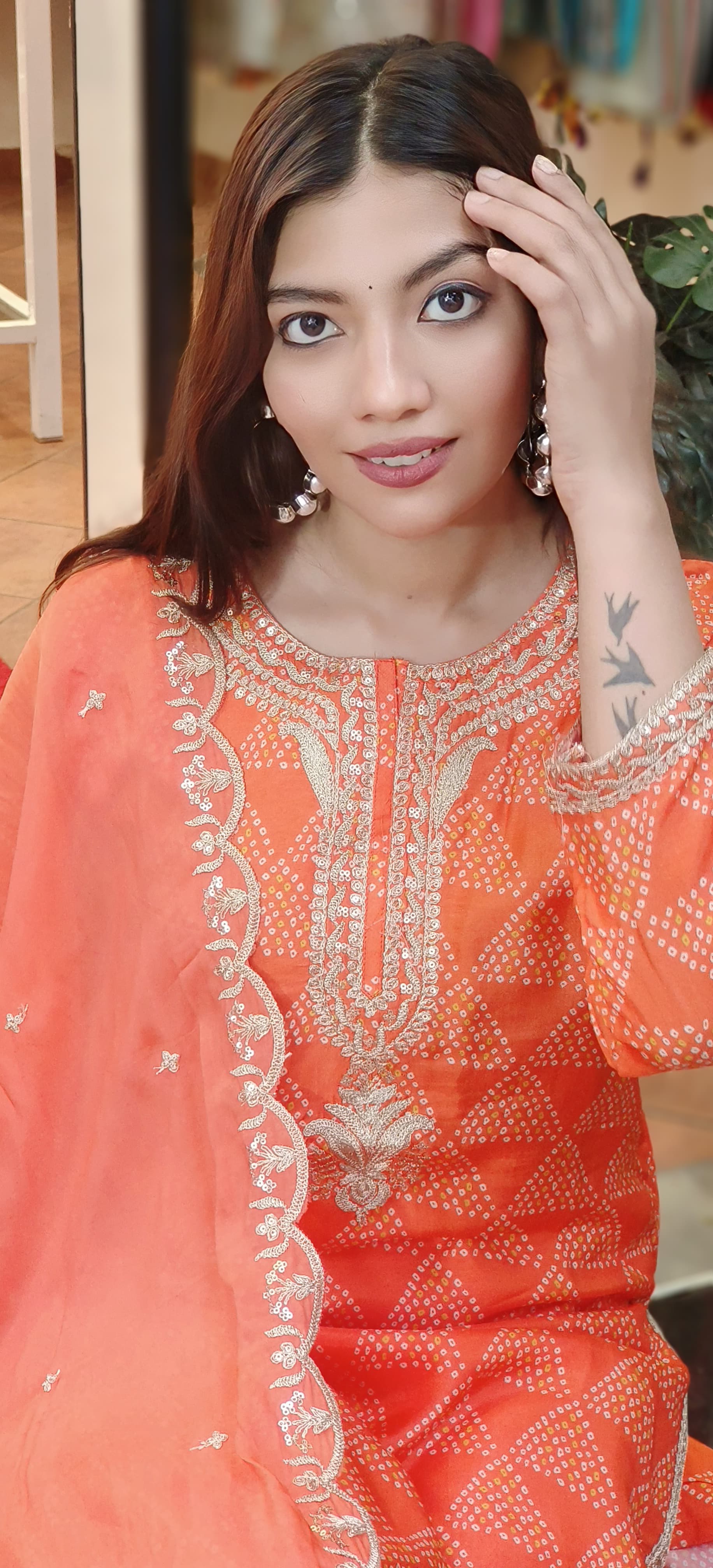 Zari Neck Work Bandhani Print Full Suit Set With Dupatta In Silk Fabric- 10163, 10164