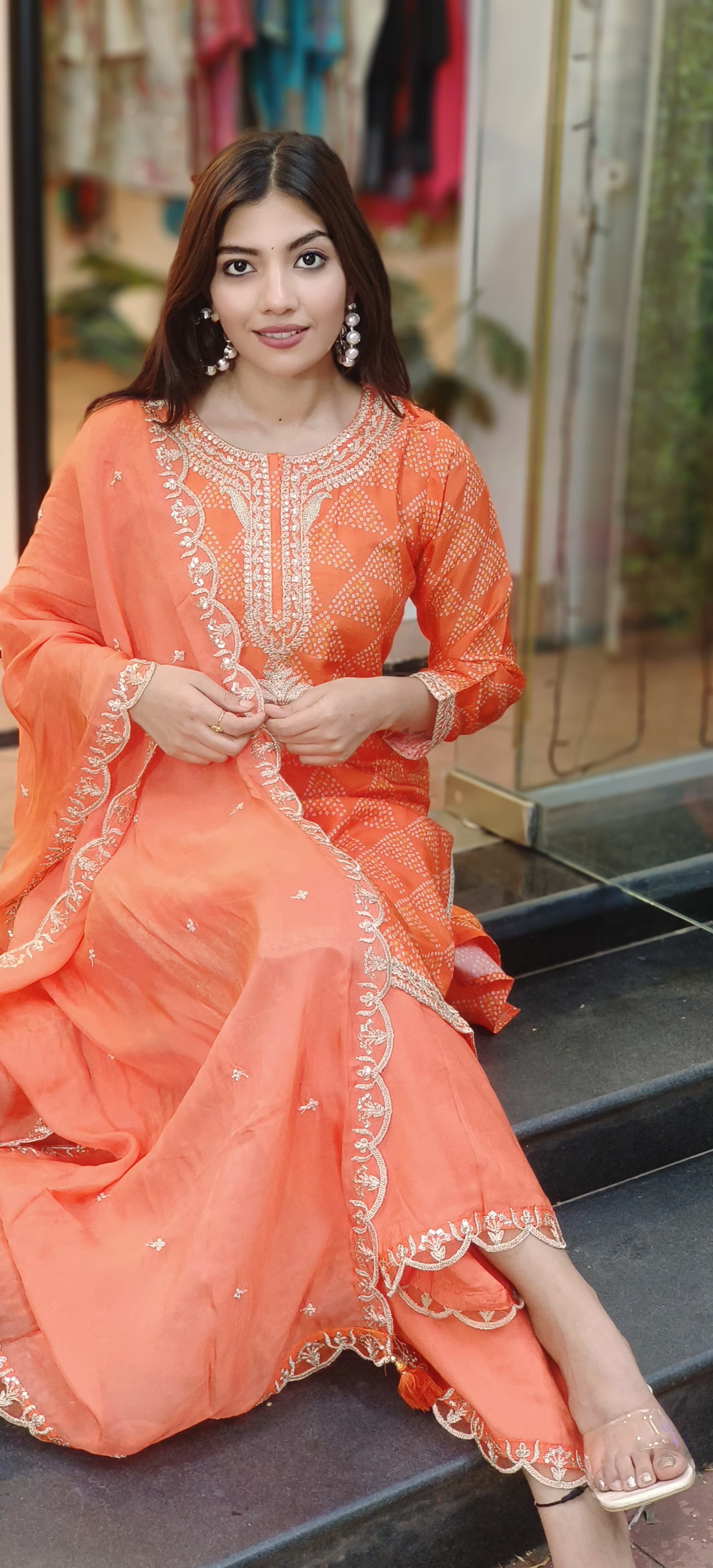 Zari Neck Work Bandhani Print Full Suit Set With Dupatta In Silk Fabric- 10163, 10164