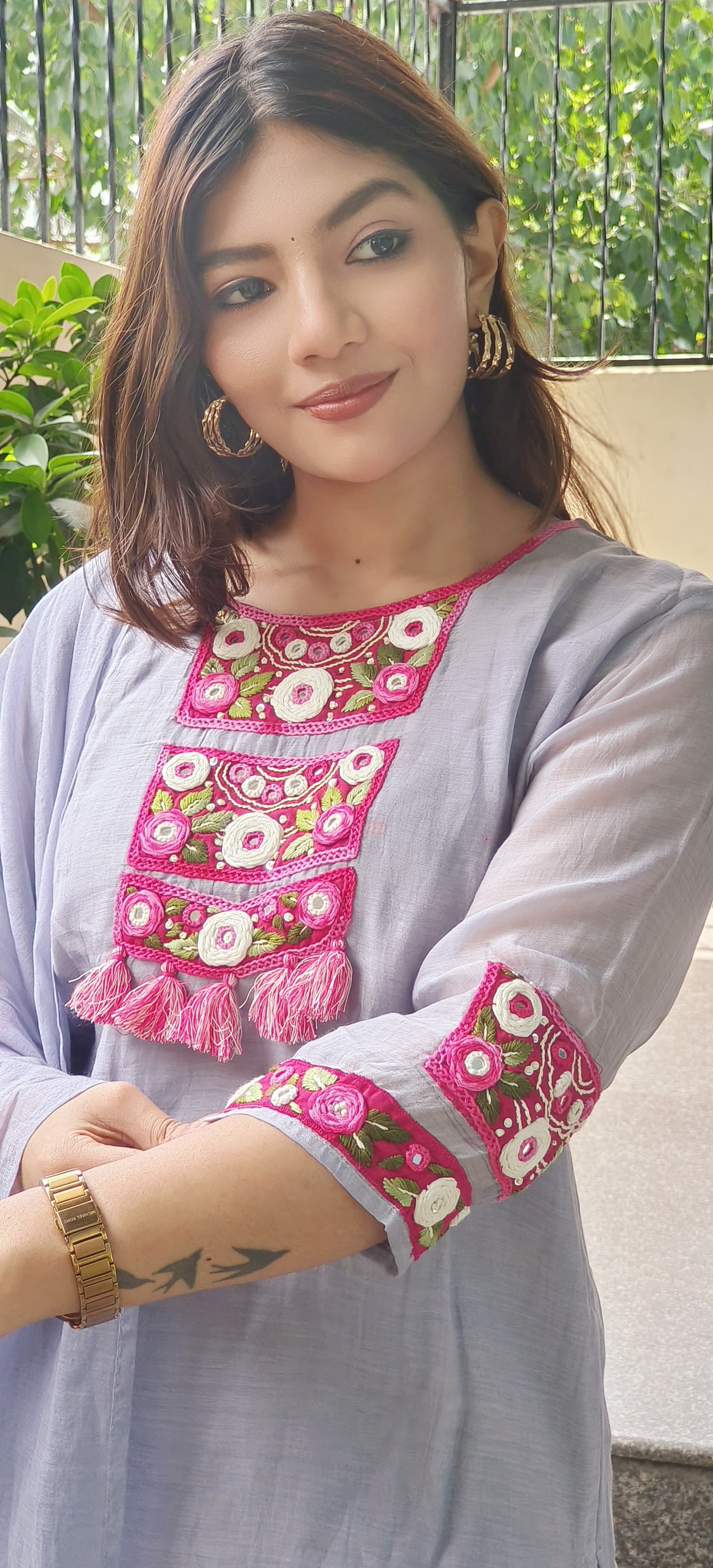 Mul Chanderi Coiled Thread Work Straight Full Suit Set With Dupatta