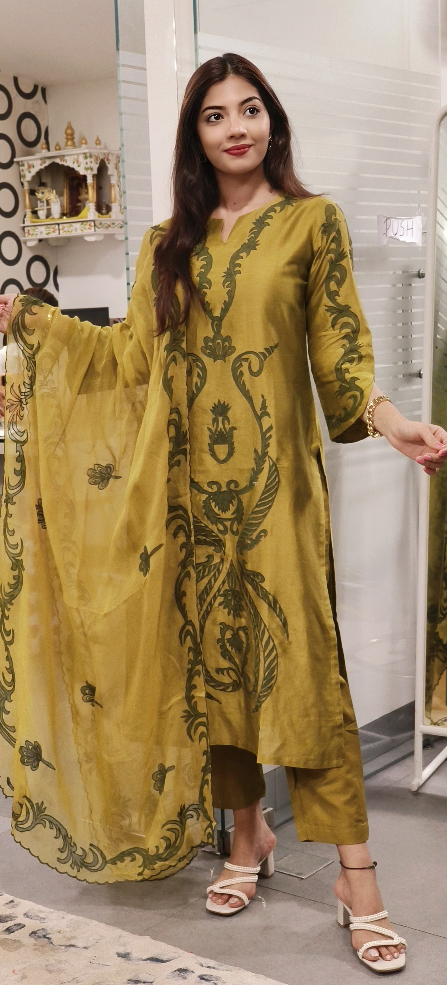 Chanderi Floral Cutwork Straight Full Suit With Dupatta- 09412, 09413