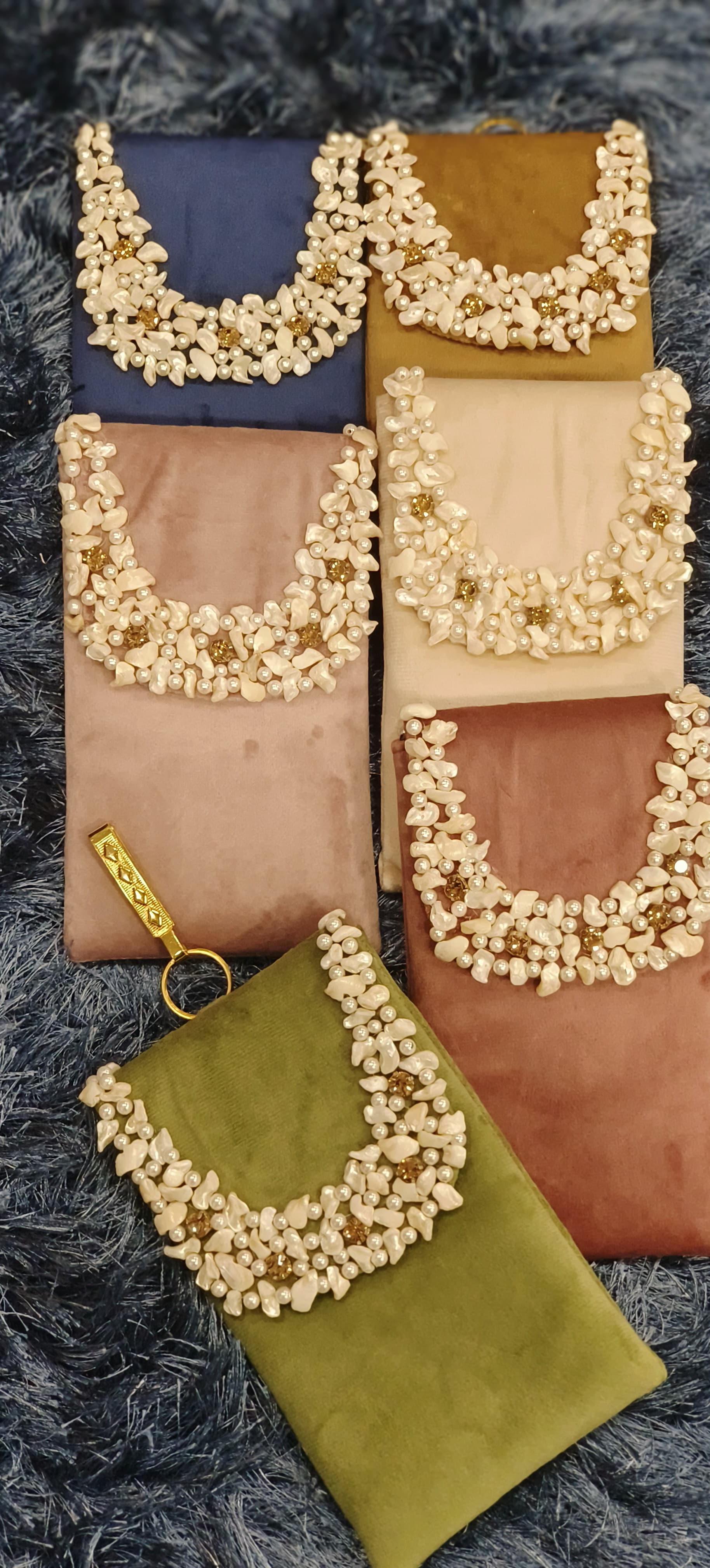 Velvet Mobile Pouch with Handcrafted Pearl & Stone Embellished (Any random Pattern)