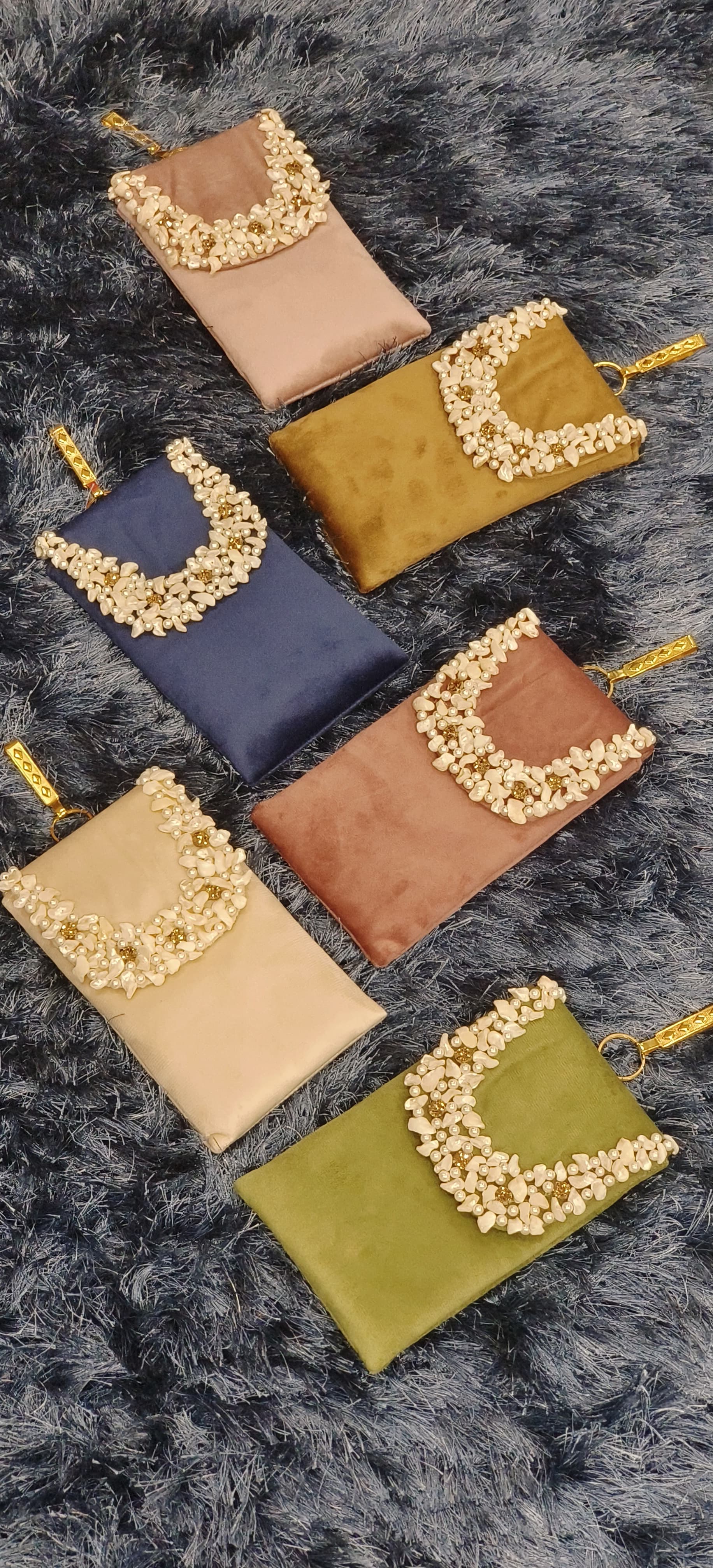 Velvet Mobile Pouch with Handcrafted Pearl & Stone Embellished (Any random Pattern)