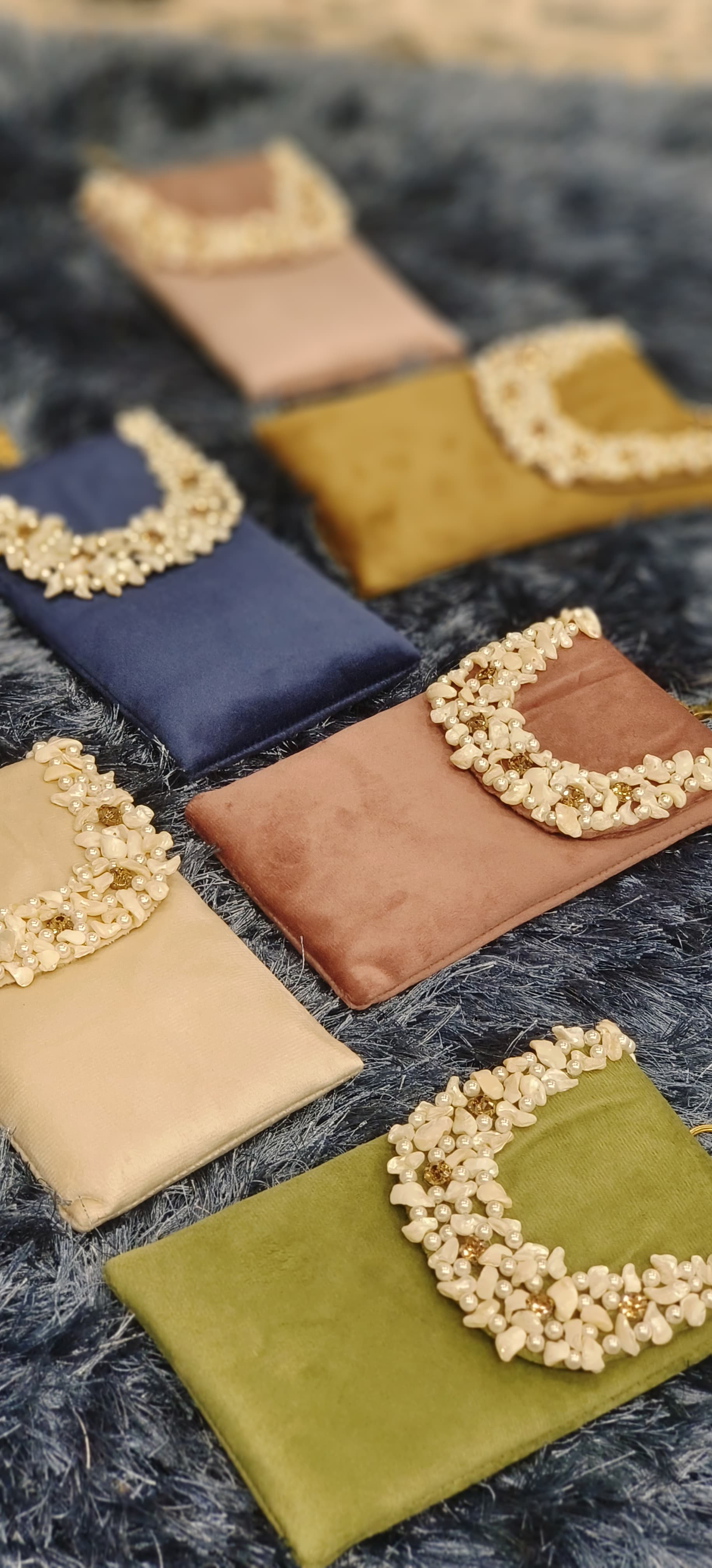 Velvet Mobile Pouch with Handcrafted Pearl & Stone Embellished (Any random Pattern)