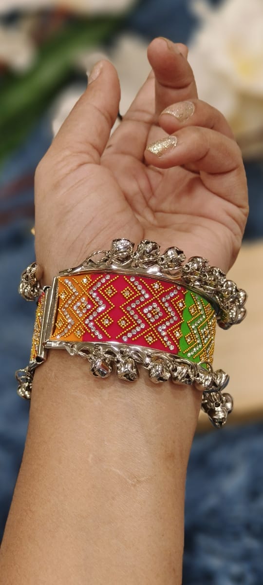 Kids Tribal Kada Bracelet with Colorful Metal Ghungroo Charms