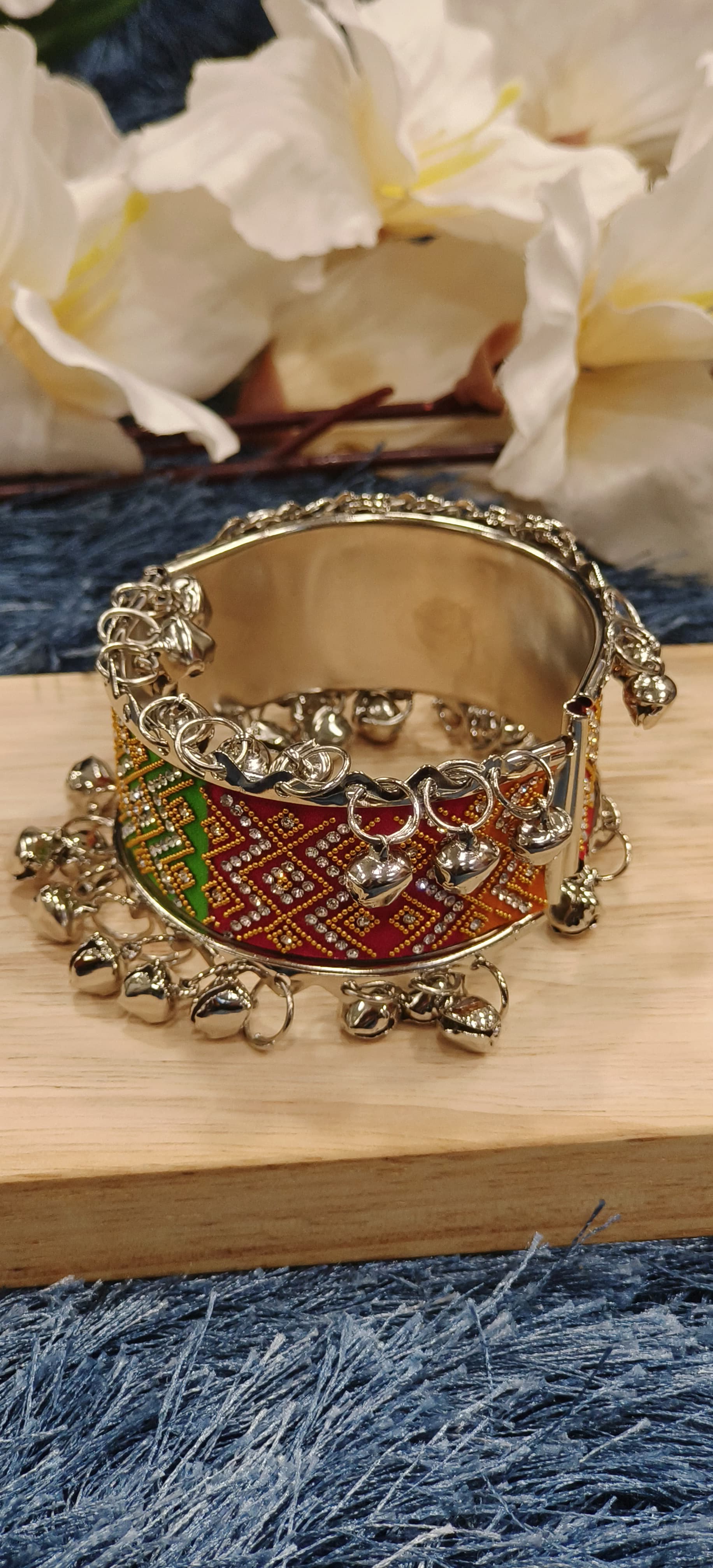 Kids Tribal Kada Bracelet with Colorful Metal Ghungroo Charms