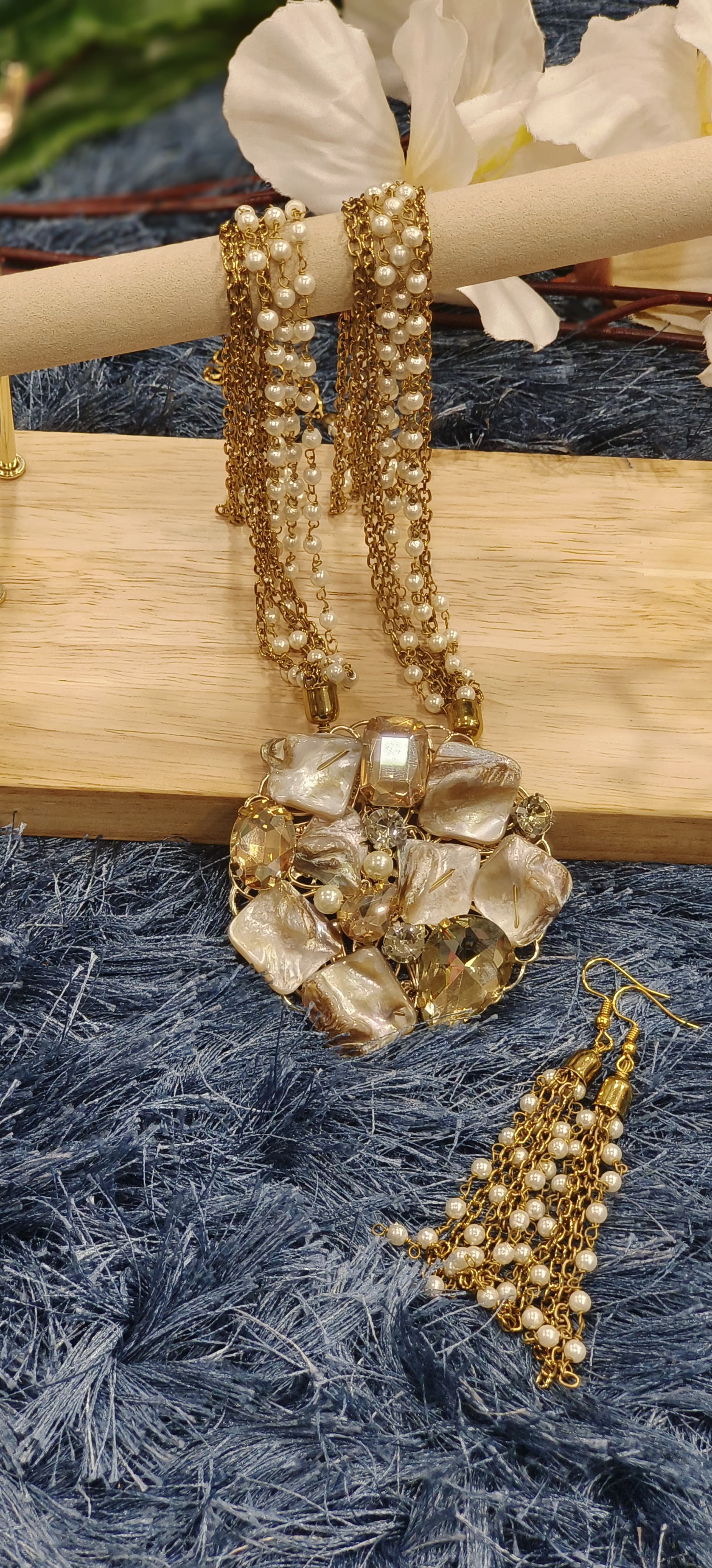 Pearl Mirage Multi-Strand Necklace with Cascading Earrings