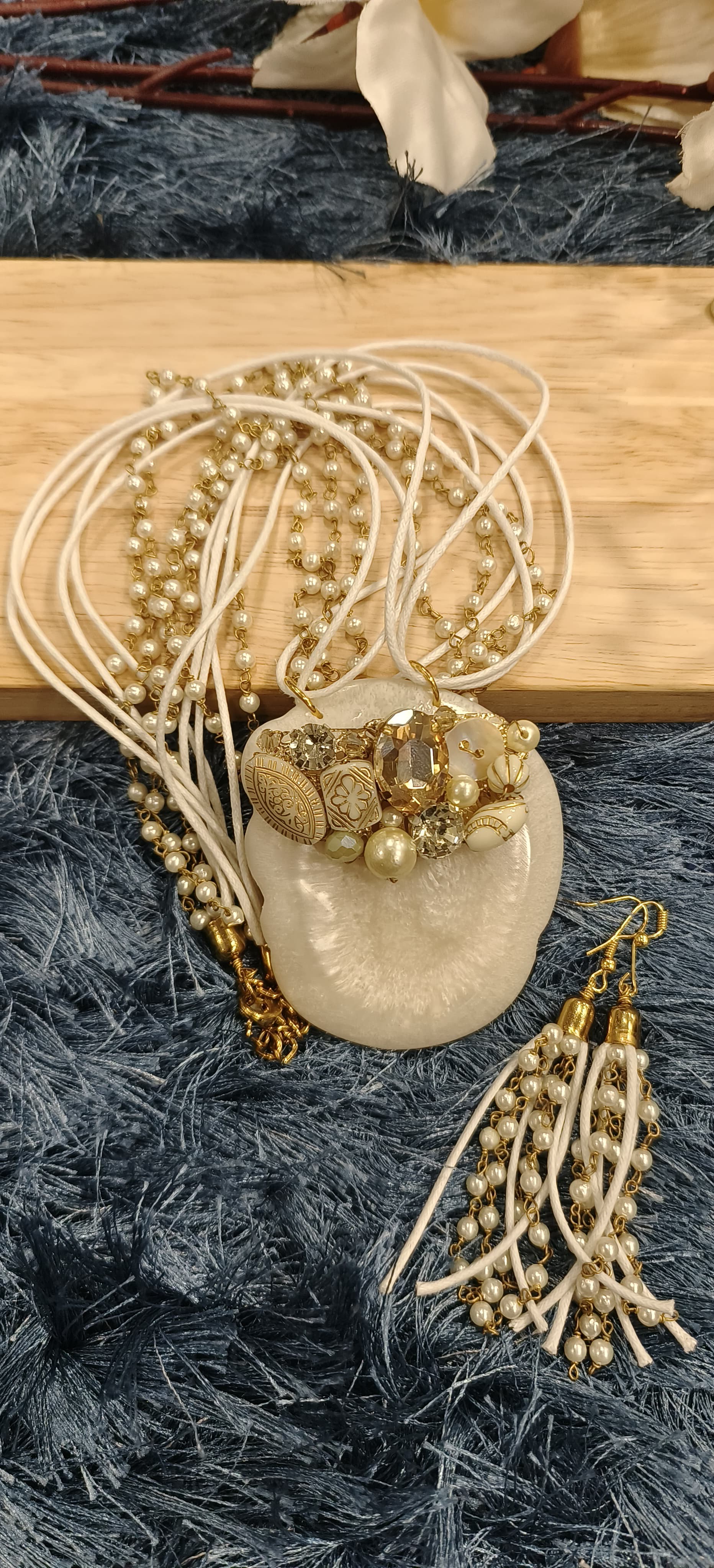 Golden Blossom Handcrafted Beaded Medallion Necklace With Earrings